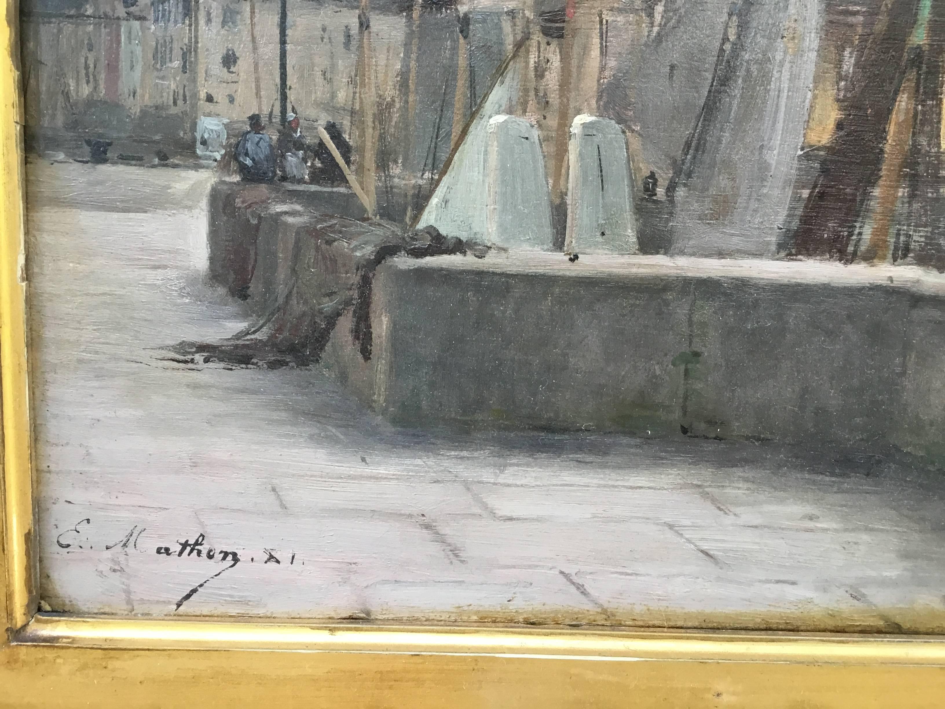 Peinture à l'huile sur bois de Emile Louis Mathon, Lieutenancy à Honfleur 3