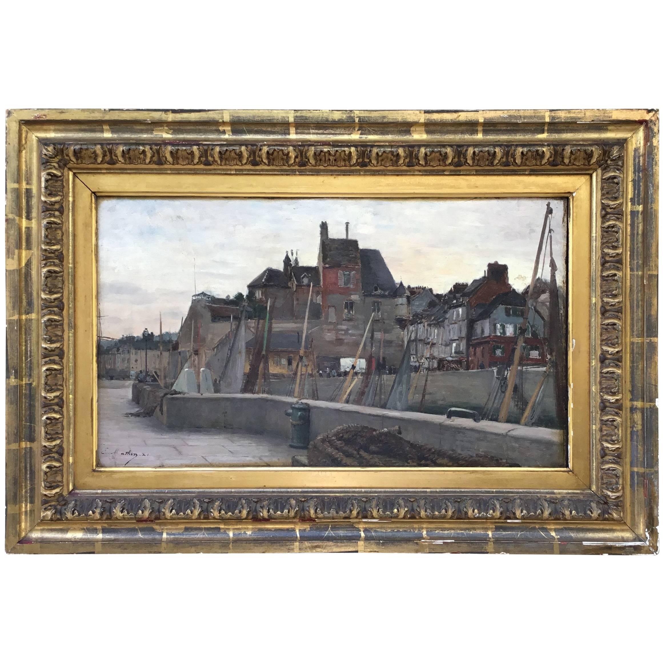 Peinture à l'huile sur bois de Emile Louis Mathon, Lieutenancy à Honfleur