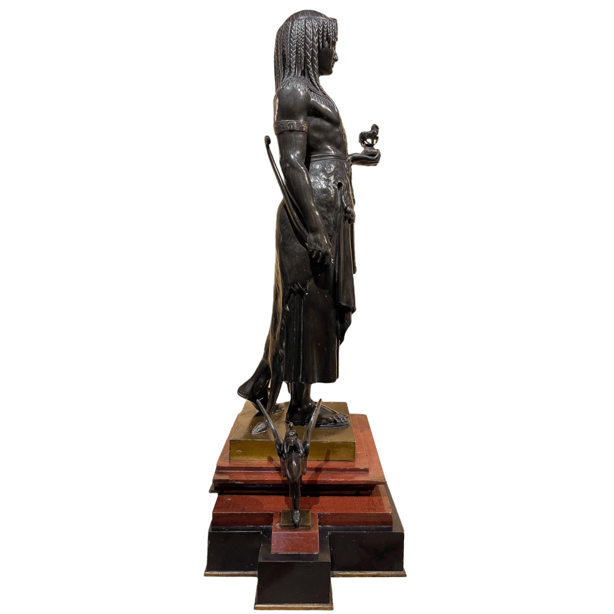 French Patinated Bronze Figure of Egyptian King Menthuphis  - Sculpture by Emile-Louis Picault