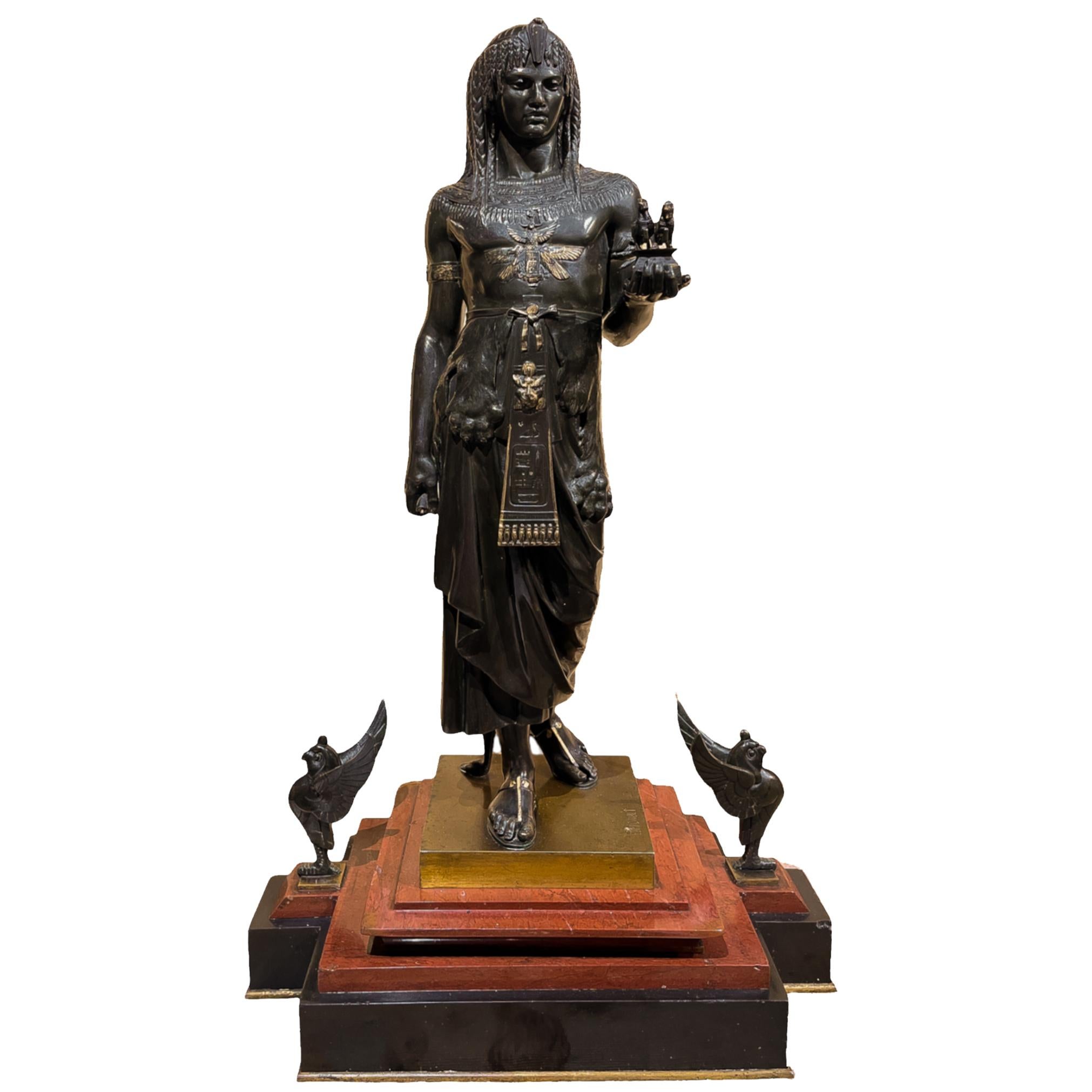 Emile-Louis Picault Figurative Sculpture - French Patinated Bronze Figure of Egyptian King Menthuphis 