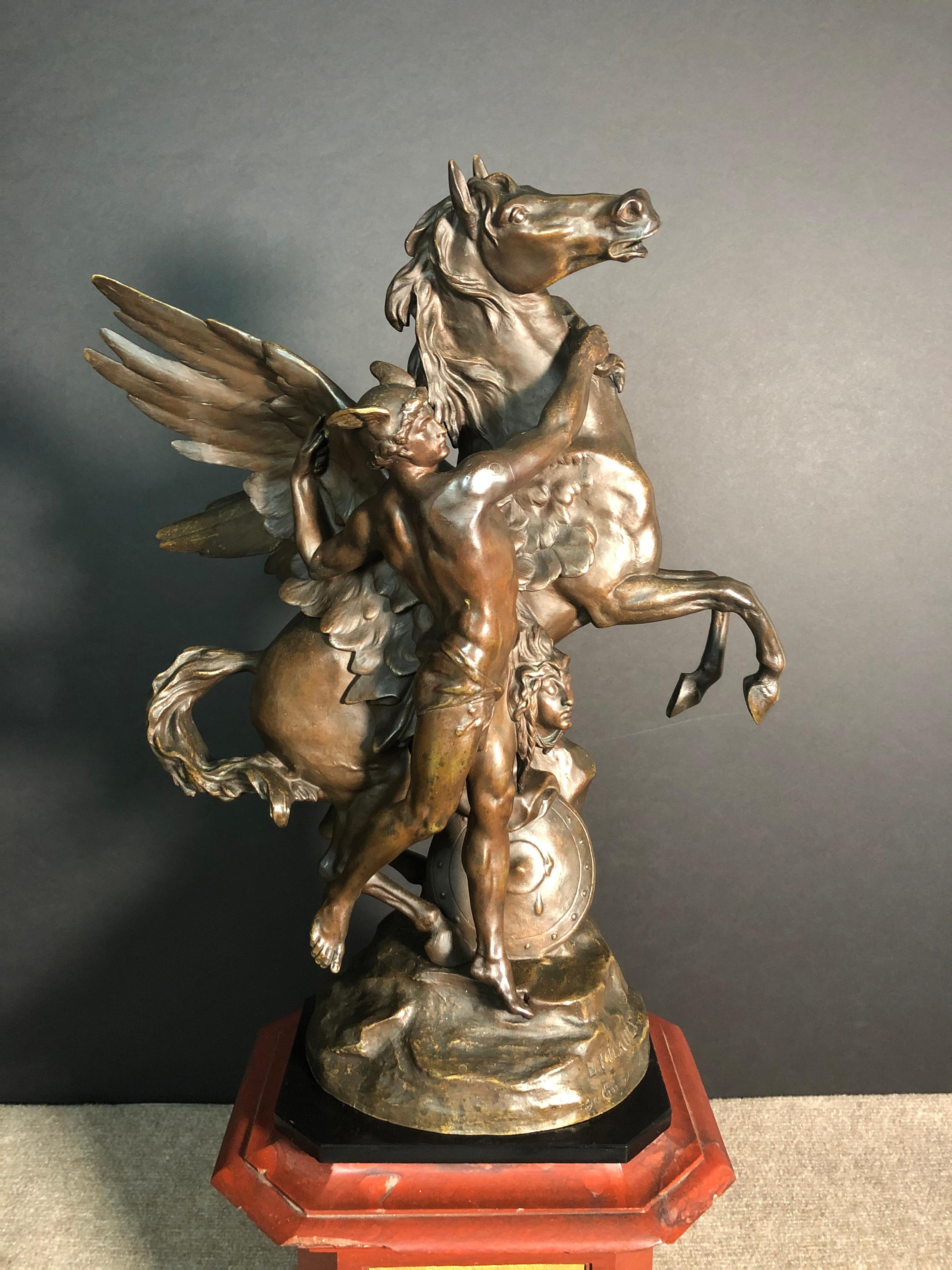 Émile Louis Picault Bronze Pegasus on Presentation Plinth For Sale 1