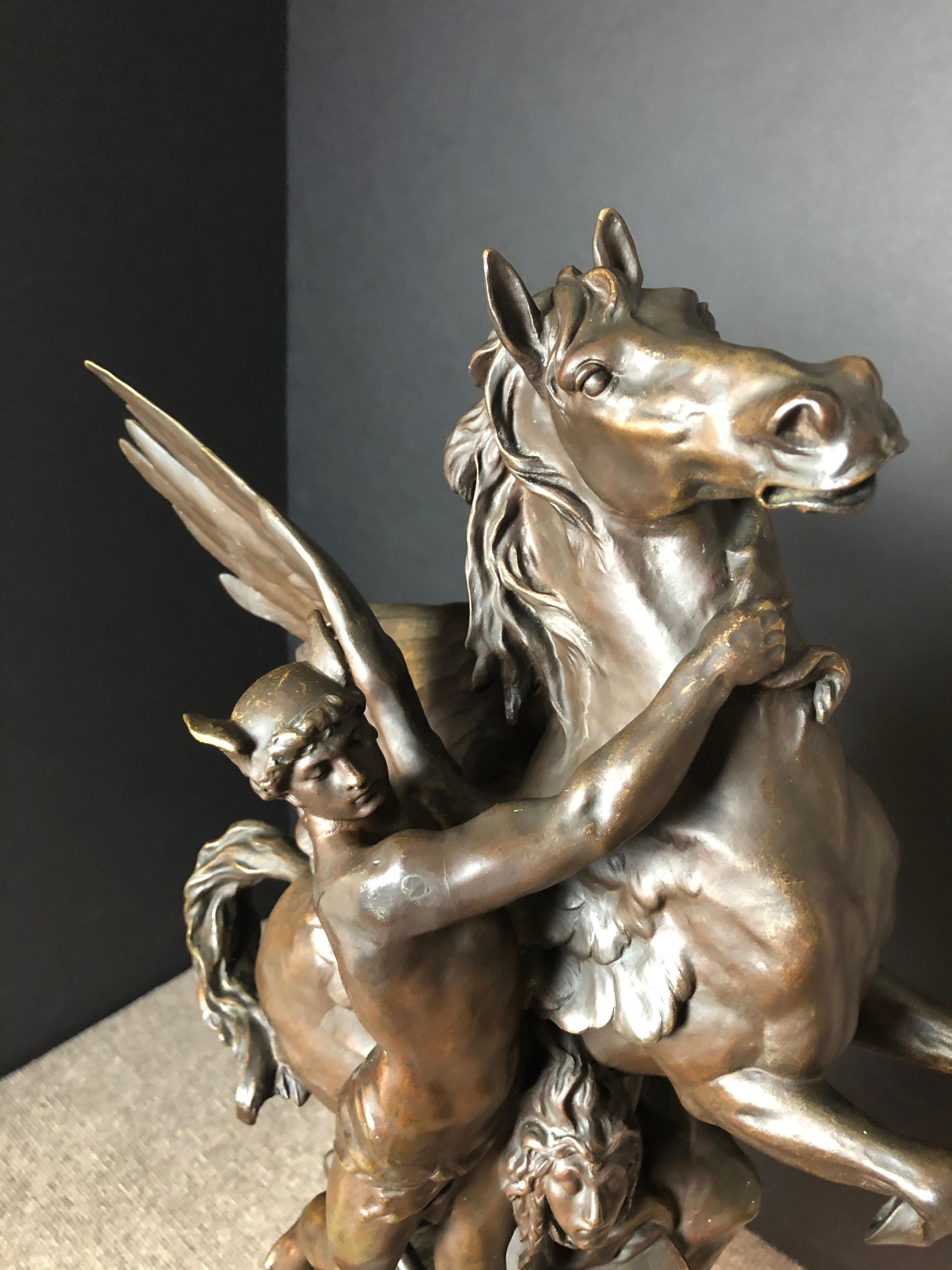 Émile Louis Picault Pegaso de bronce sobre zócalo de presentación Bellas artes en venta