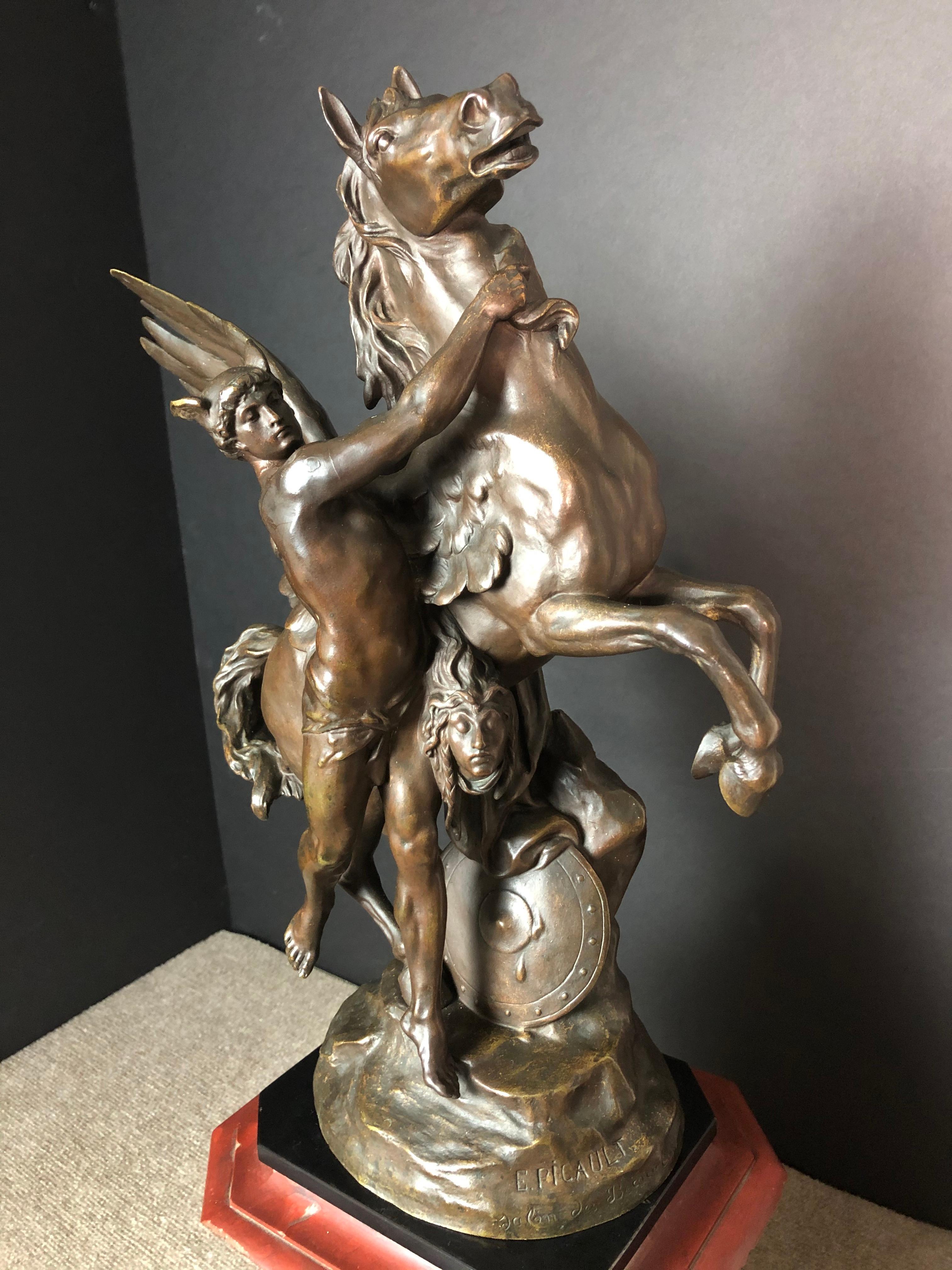 Émile Louis Picault Bronze Pegasus on Presentation Plinth In Good Condition For Sale In Norwood, NJ