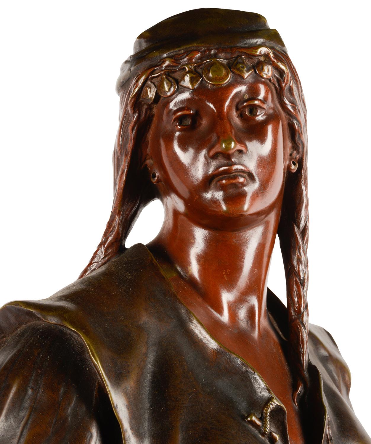 Romantic Émile-Louis Picault, a French Orientalist Bronze of Queen Esther For Sale