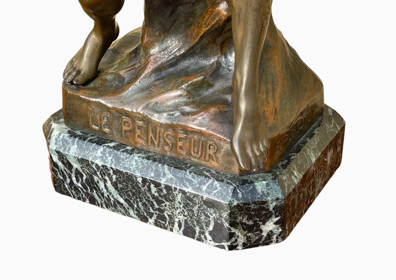 XIXe siècle Emile Louis PICAULT - Bronze, The Thinker  en vente