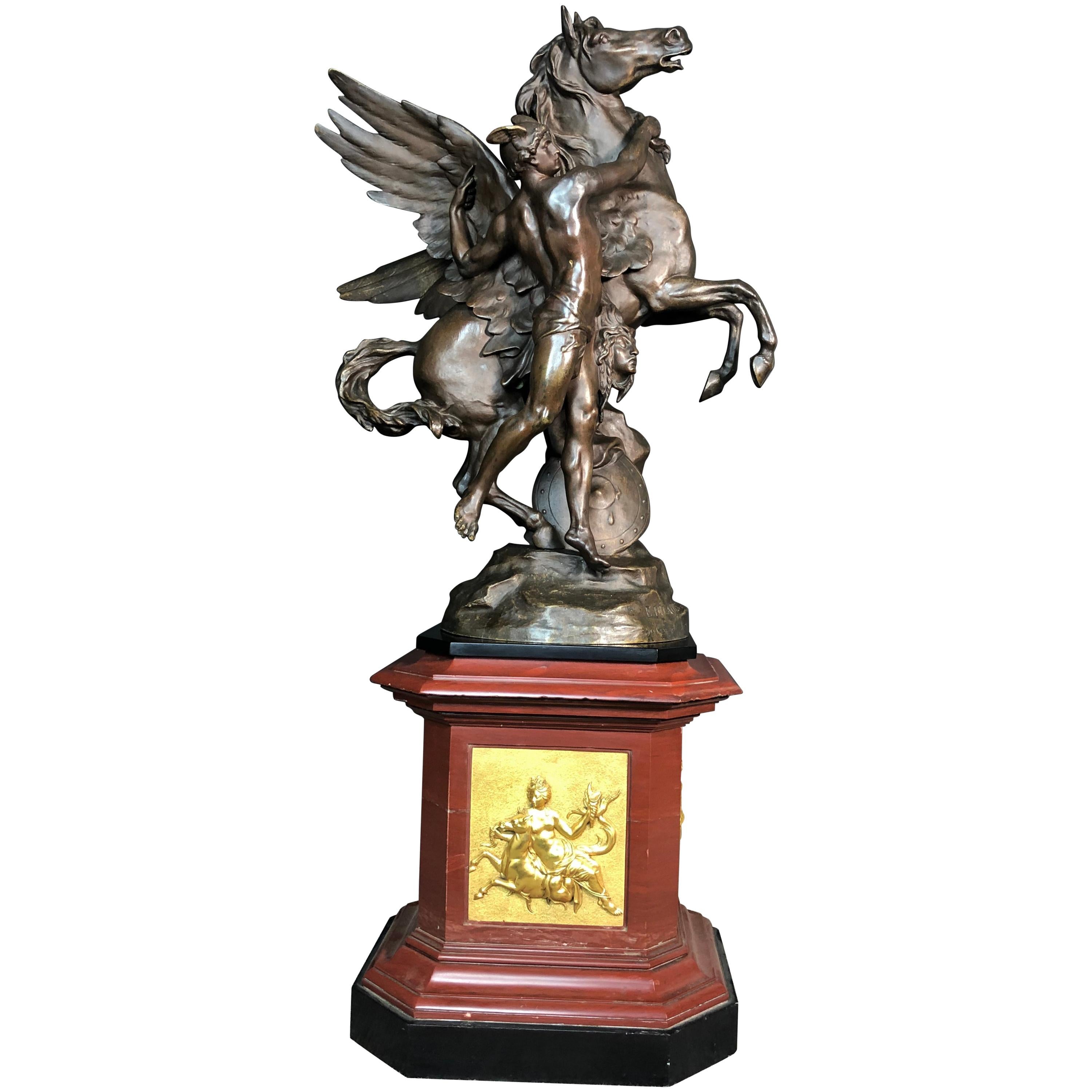 Émile Louis Picault Pegaso de bronce sobre zócalo de presentación