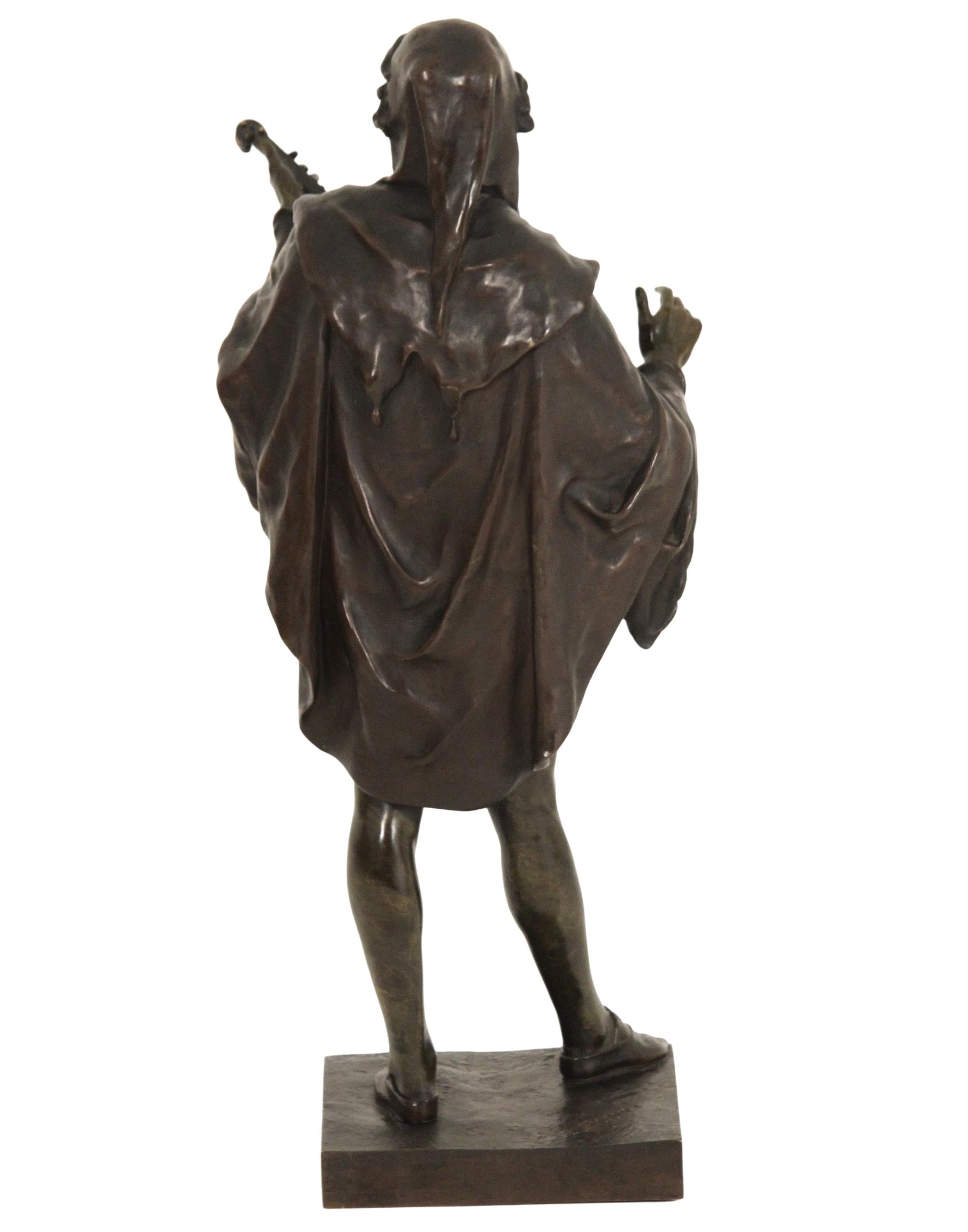 Cast Emile Louis Picault (French, 1833-1915) Bronze Sculpture of Lute Player For Sale