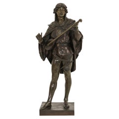 Emile Louis Picault (français, 1833-1915) sculpture en bronze d'un joueur de luth