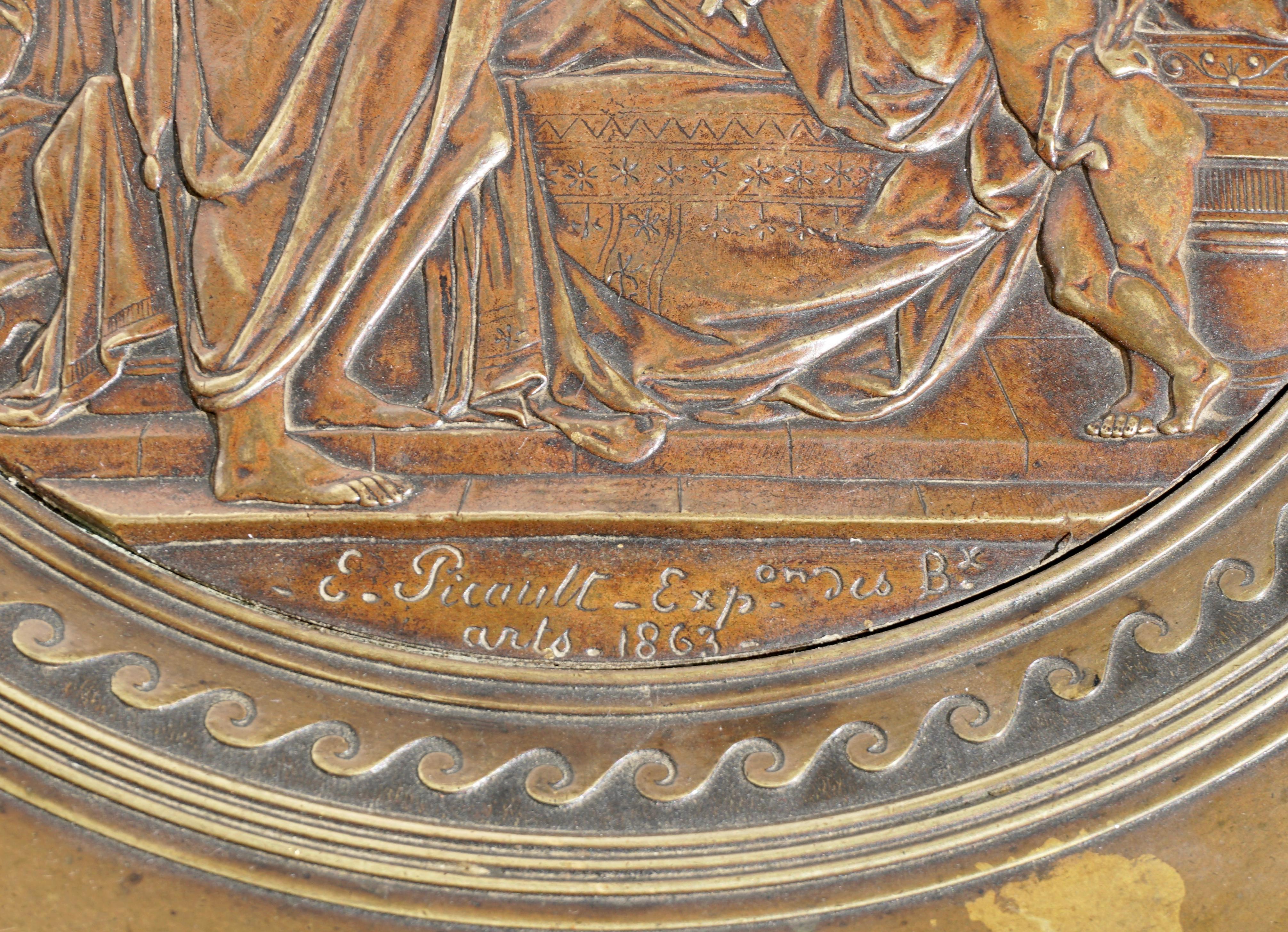 Beaux-Arts Emile Louis Picault Bronze français Tazza Compote Vide Pouche en vente