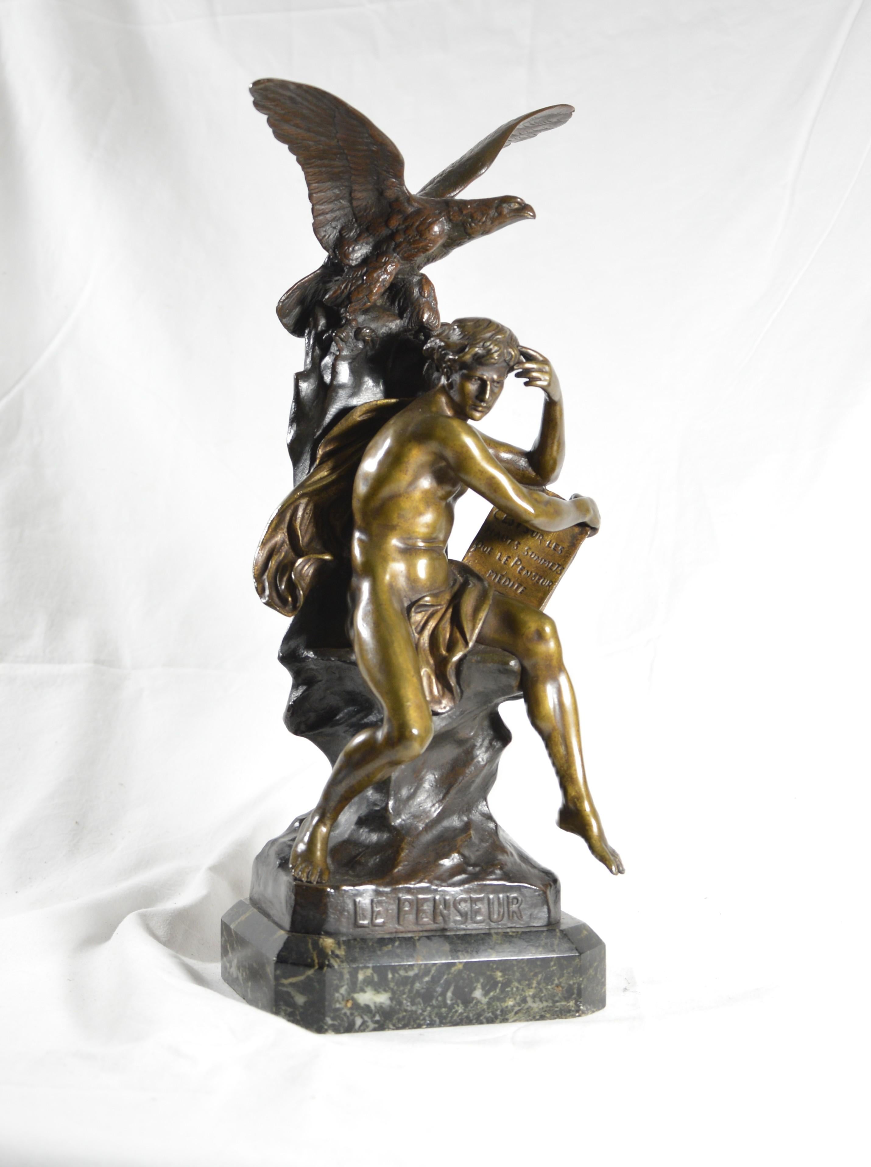 Emile Louis Picault (1833-1915), 'Le Penseur', bronzo patinato montato su una base di marmo, H. 30 - 33 cm (bronzo - totale)


Un bronzo di qualità fantastica di 
Emile Louis Picault

Firmato sulla base in bronzo e con un timbro sul retro 