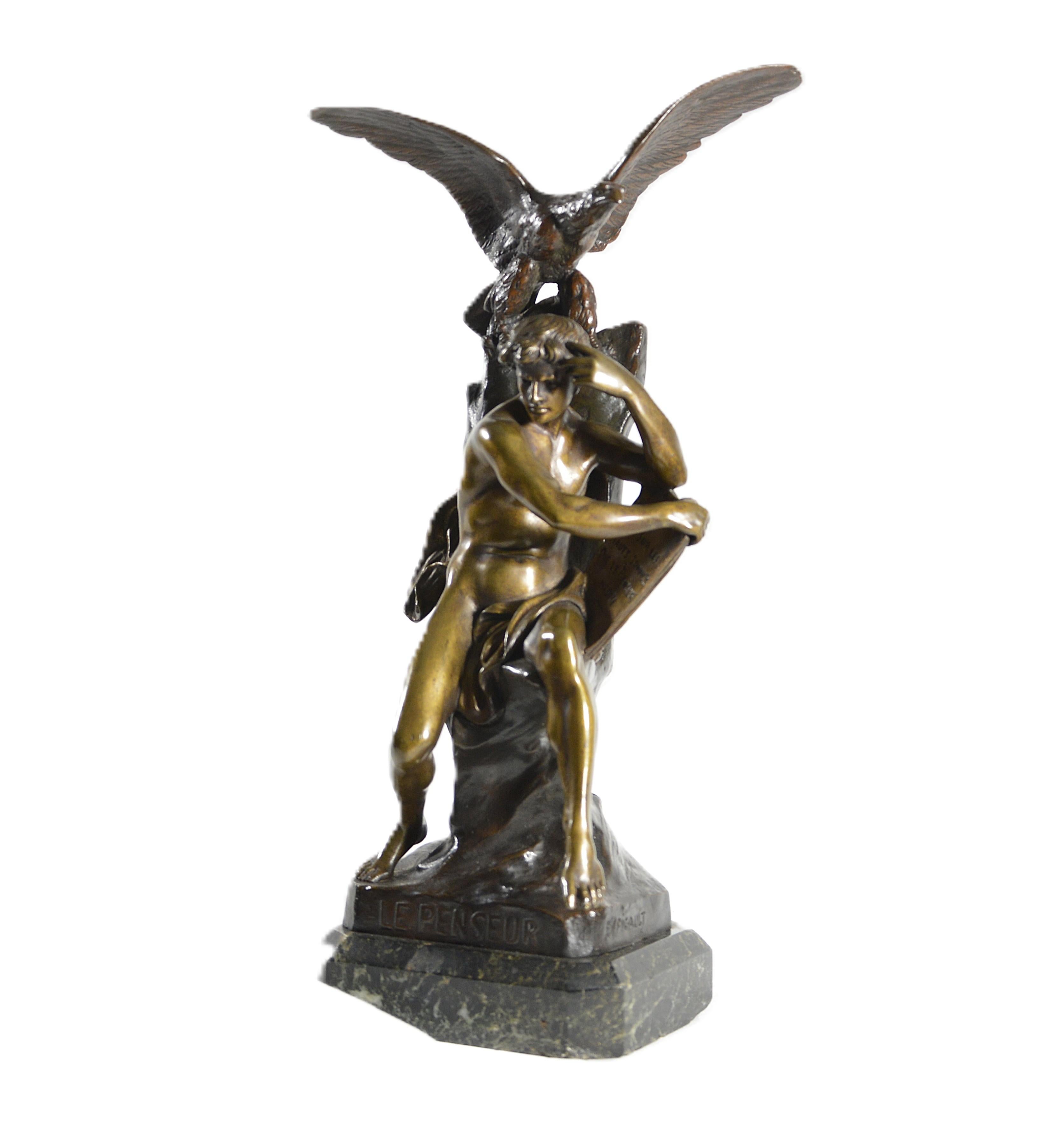 Figurative Sculpture di Émile Louis Picault - Emile Louis Picault (1833-1915), "Le Penseur