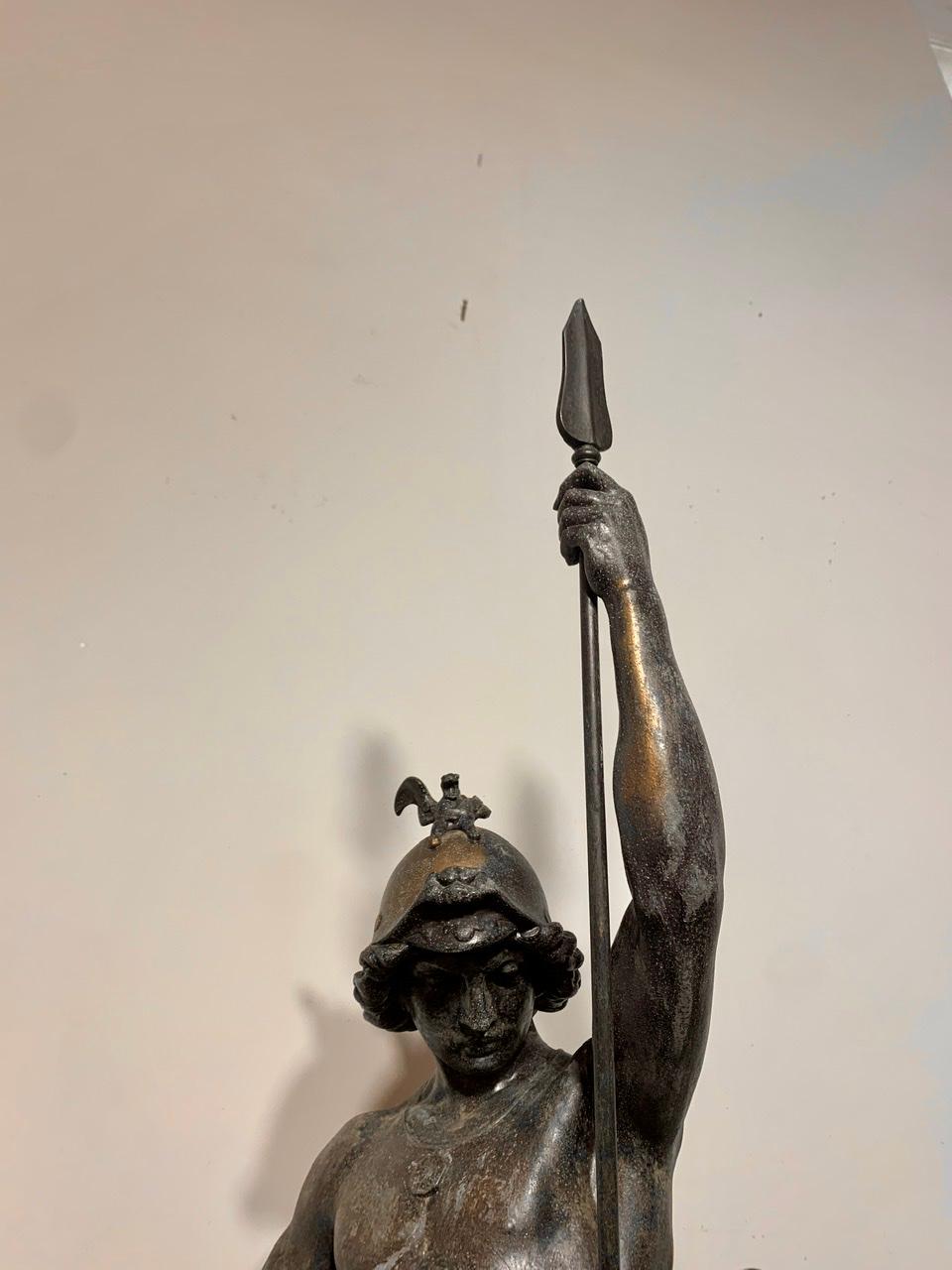 Important sculpture in spelter by the sculptor Emile Louis Picault representing Saint George Slaying the dragon.
Saint George is represented standing, almost naked, dressed only in a loincloth and a helmet, holding his spear in his left hand seems