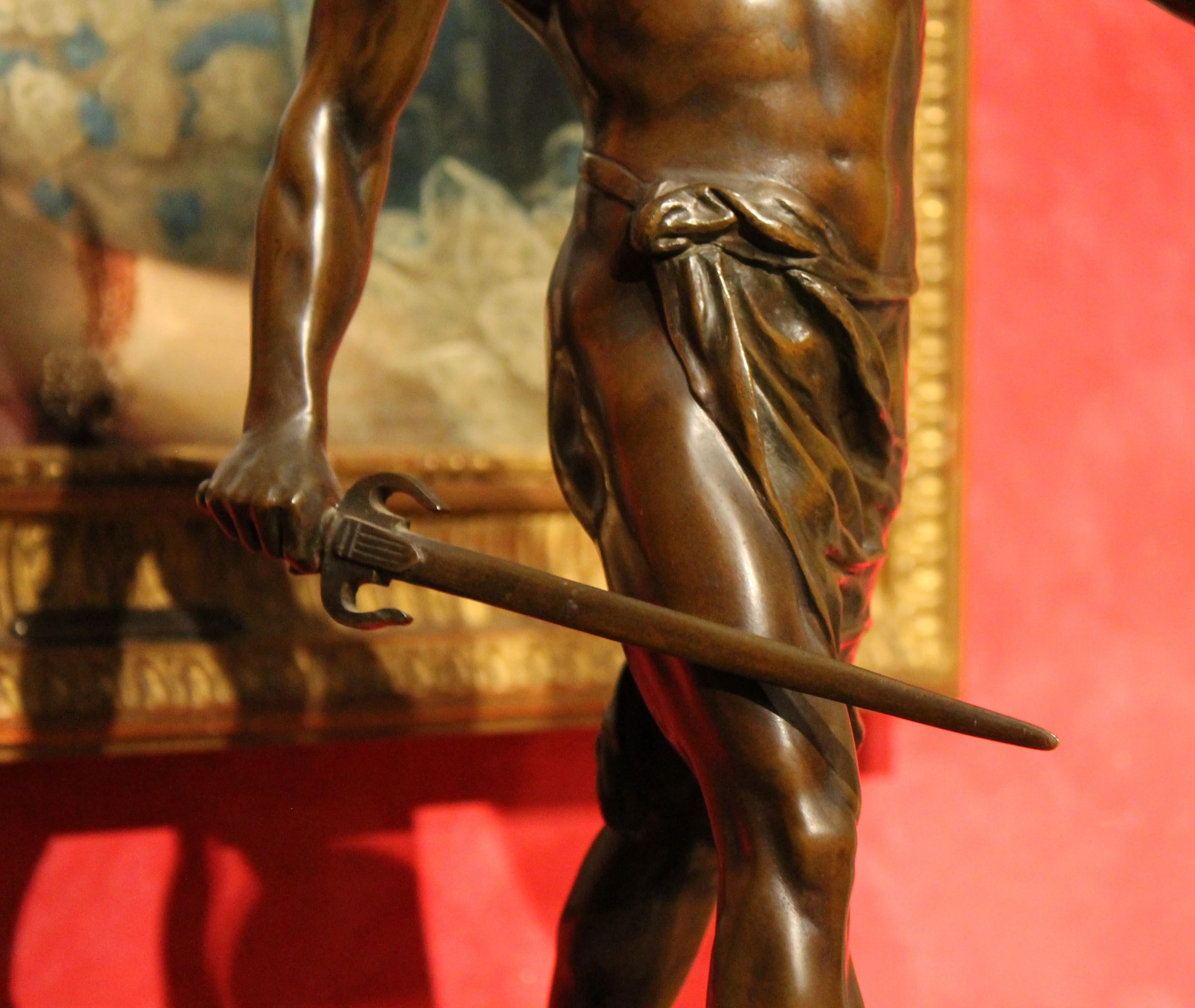 Antique French Burnished Bronze figurative Sculpture of a Gallic Warrior 12