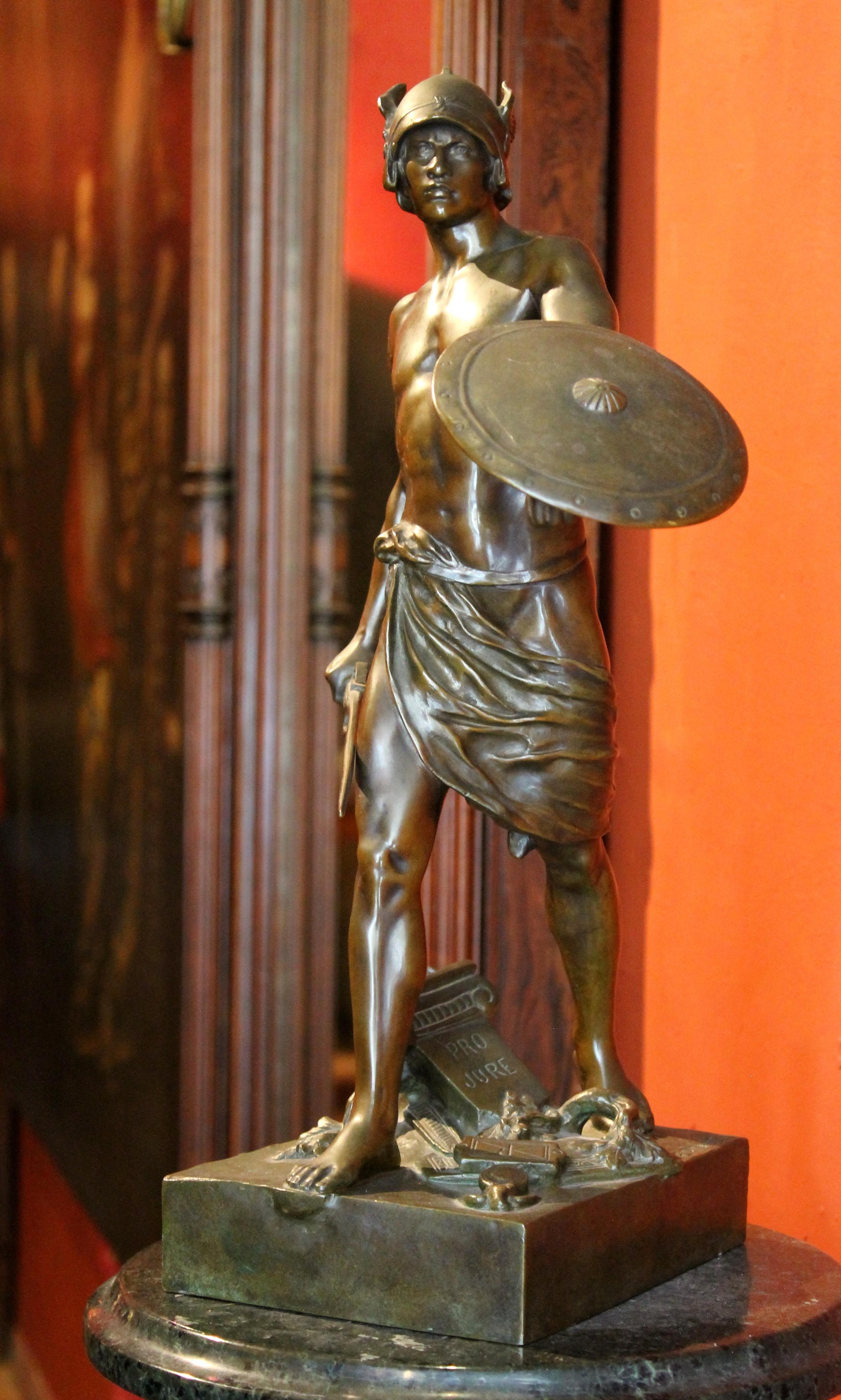 Antique French Burnished Bronze figurative Sculpture of a Gallic Warrior - Gold Figurative Sculpture by Émile Louis Picault