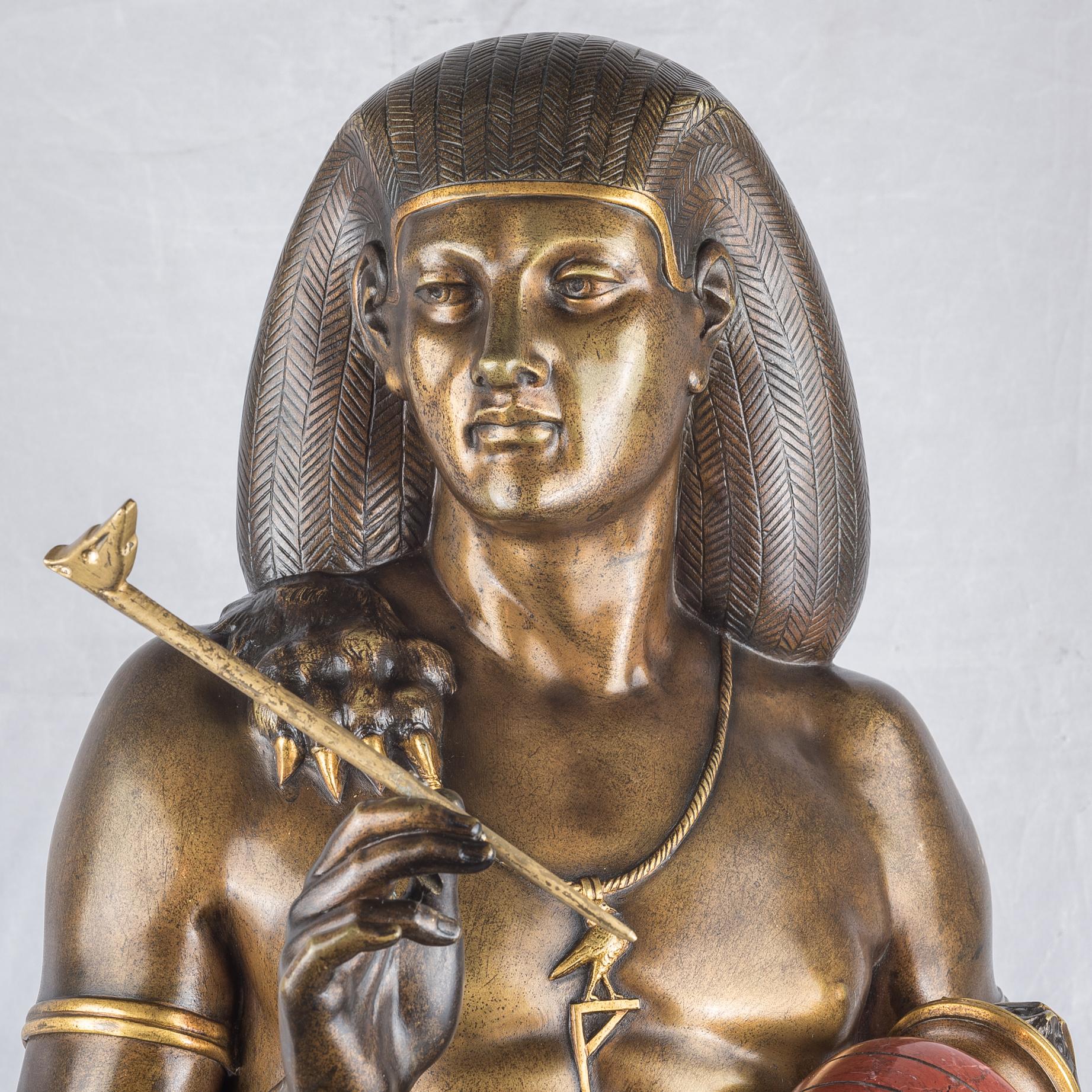 Egyptian Revival Gilt and Patinated Bronze Figure byÉmile Louis Picault For Sale 2