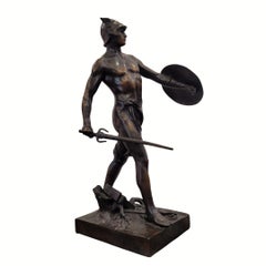 Emile L. Picault escultura de guerrero galo semidesnudo en bronce patinado