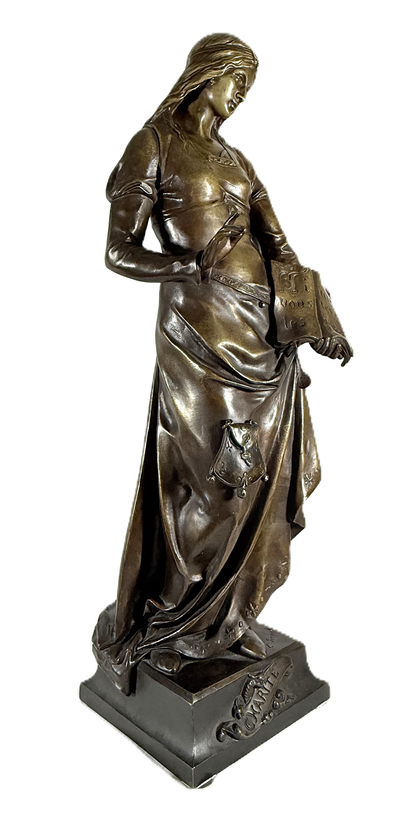 Französische Bronze Emile Louis Picault „Charity-Bien Faisance“ For Sale 5