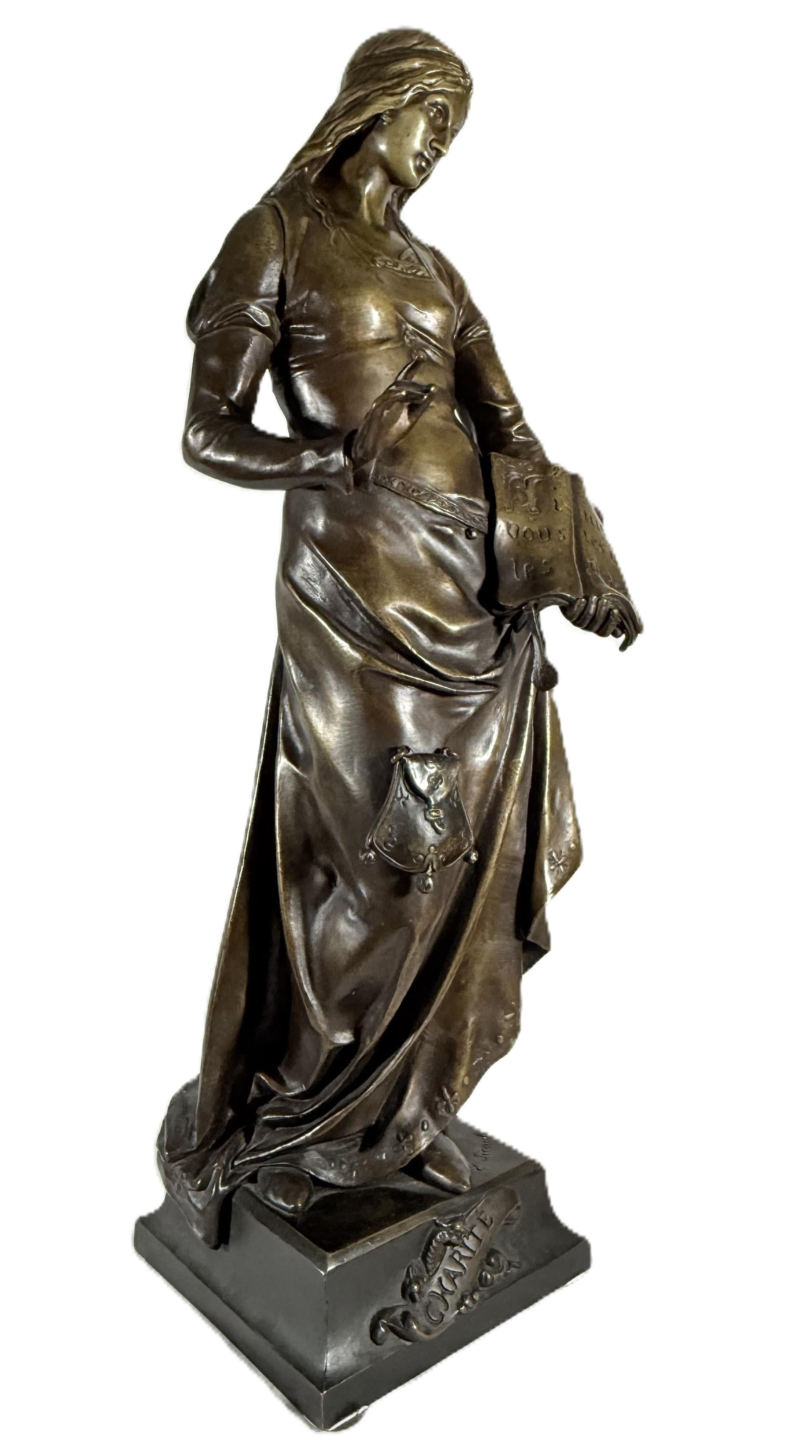 Französische Bronze Emile Louis Picault „Charity-Bien Faisance“ - Gold Figurative Sculpture by Émile Louis Picault