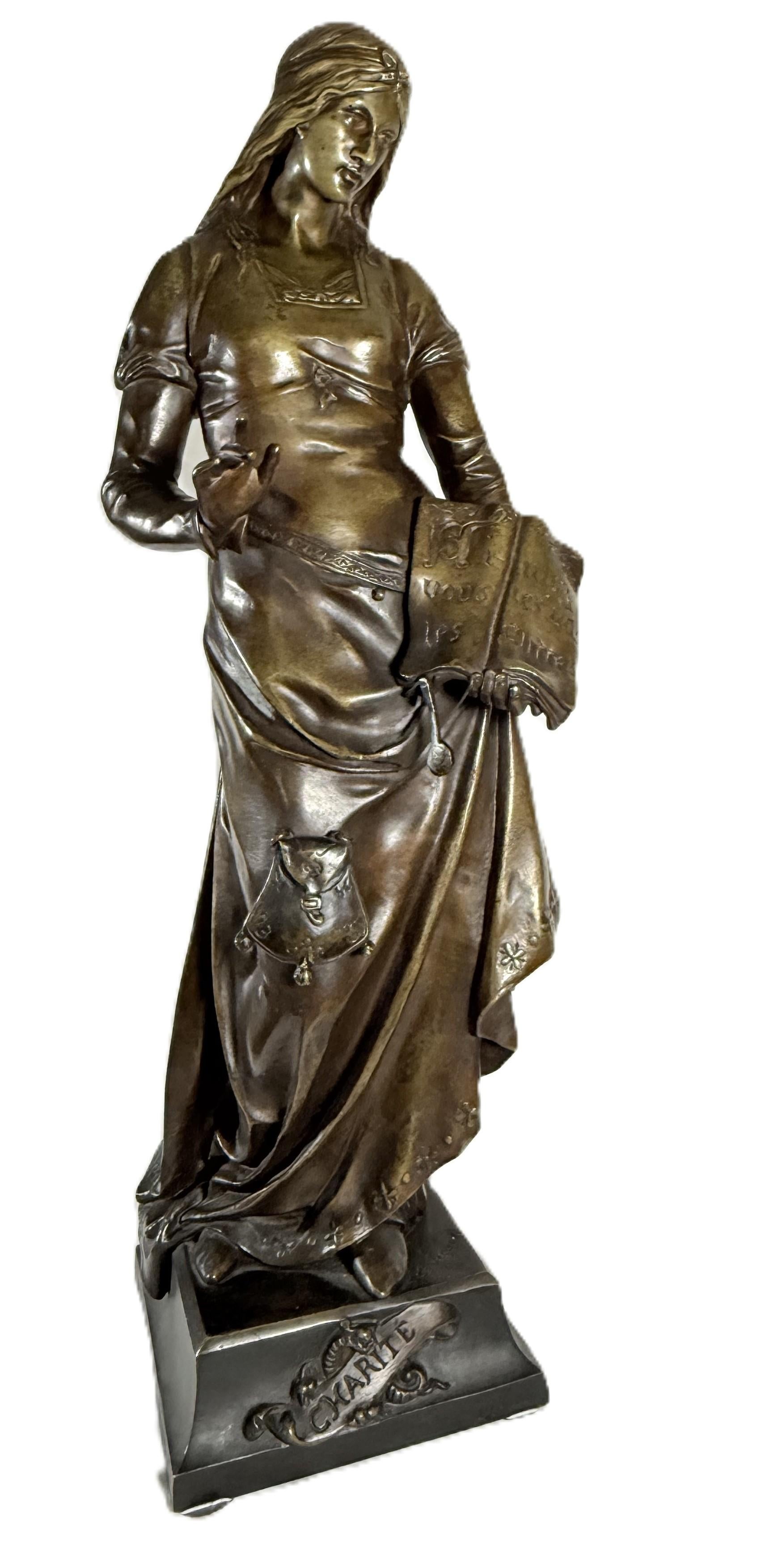 Französische Bronze Emile Louis Picault „Charity-Bien Faisance“ For Sale 4