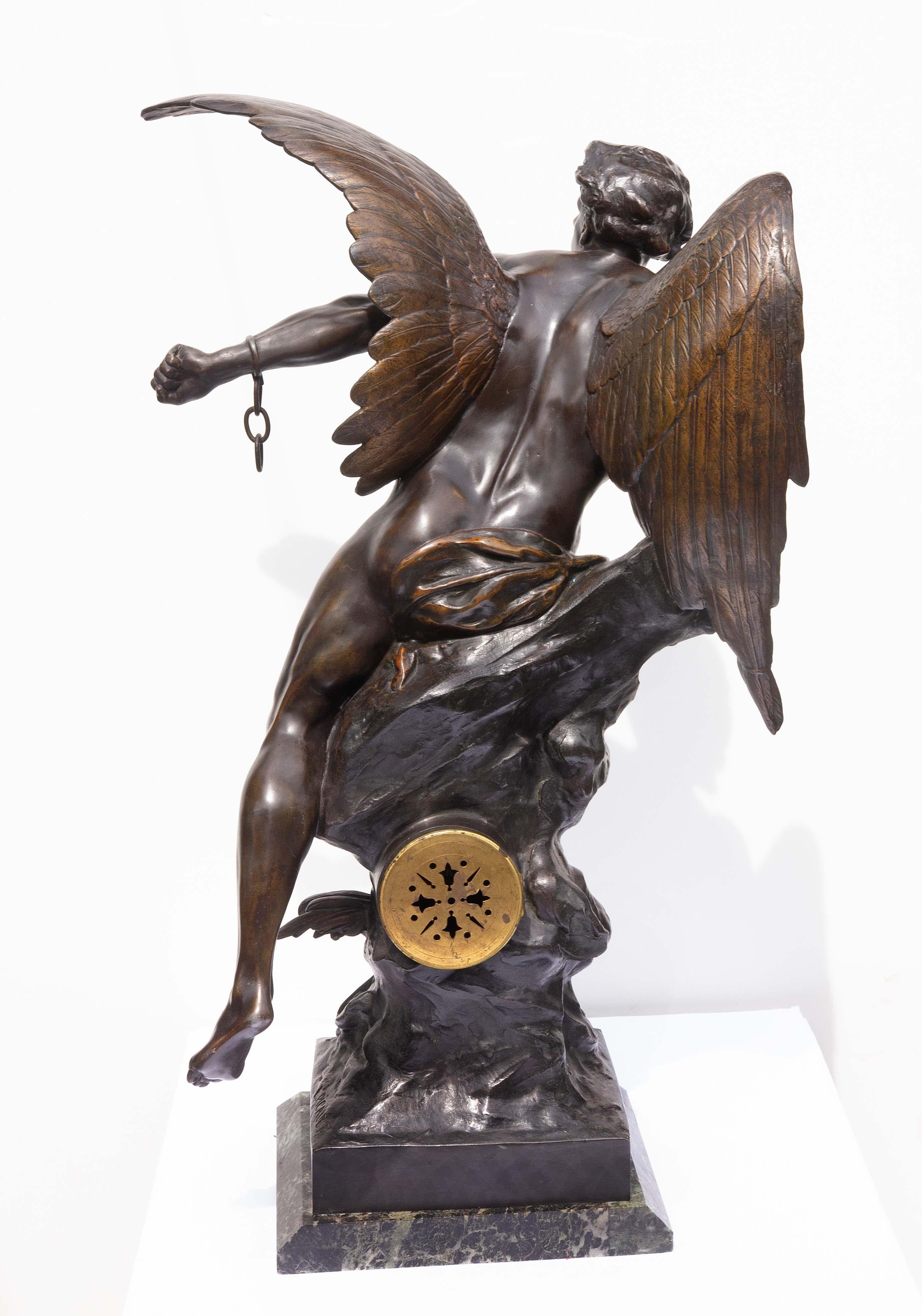 FRENCH Mythological Figural  CLOCK  Sculpture AFTER Emile PICAULT 19th Century - Black Figurative Sculpture by Émile Louis Picault