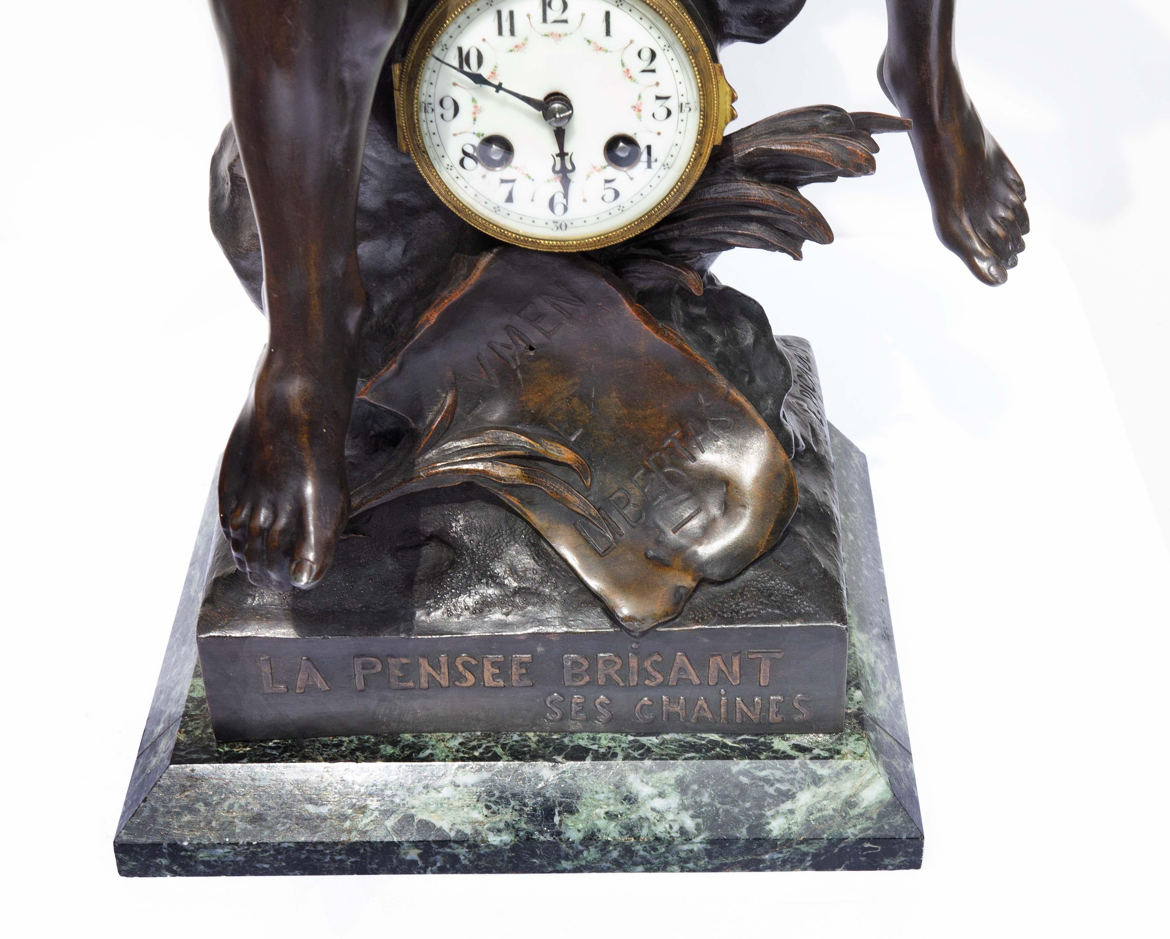 FRENCH Mythological Figural  CLOCK  Sculpture AFTER Emile PICAULT 19th Century 2