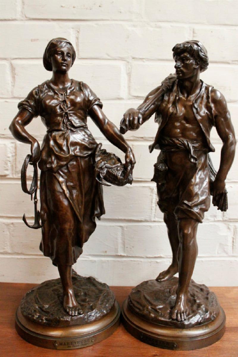Pair Bronzes Statue's Signed By E. Picault 19 Century - French School Sculpture by Émile Louis Picault