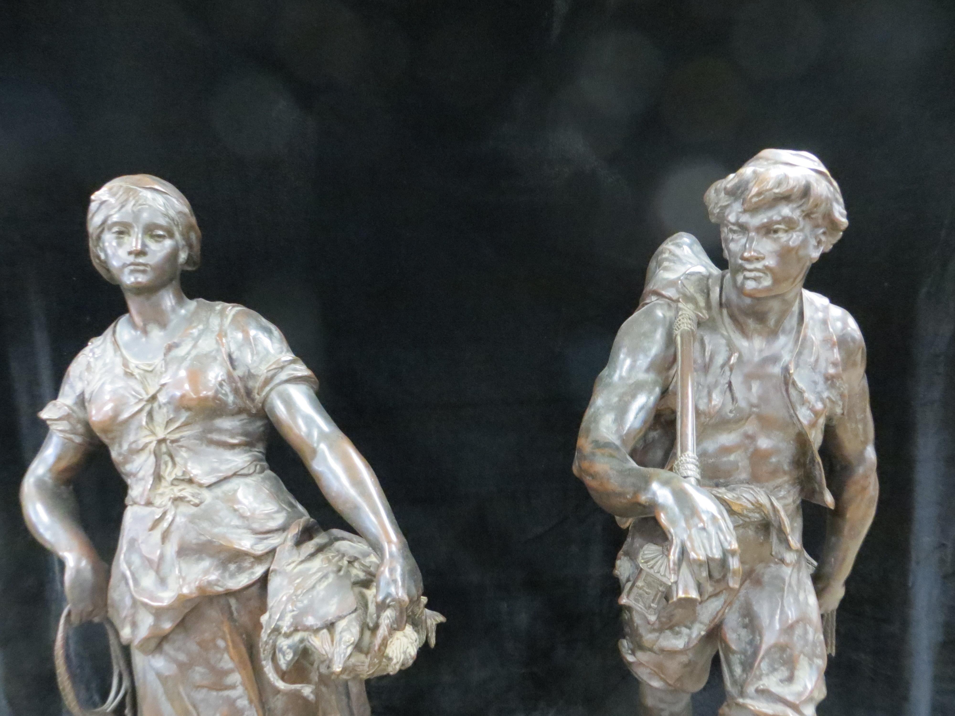 Pair Bronzes Statue's Signed By E. Picault 19 Century - Sculpture by Émile Louis Picault