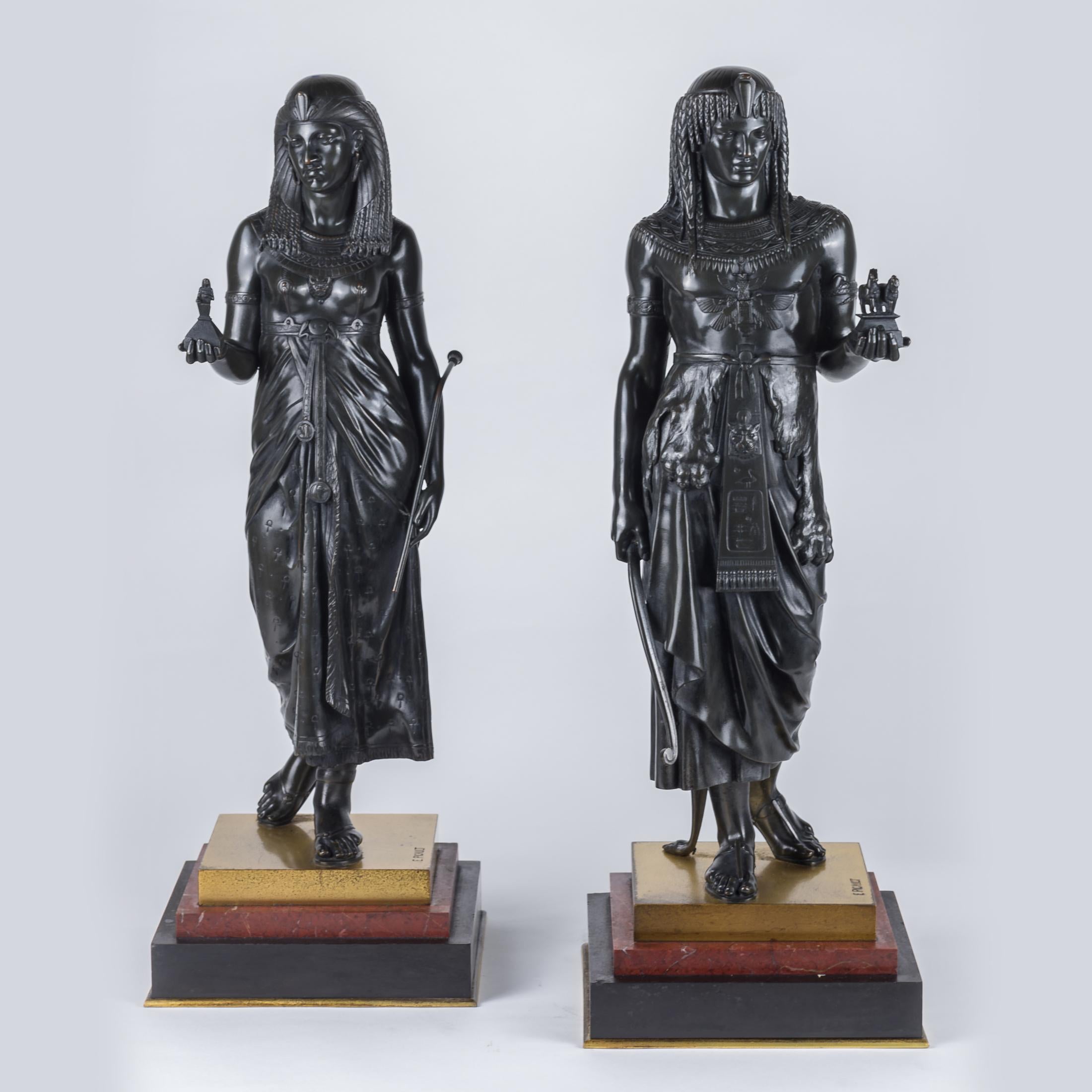 Émile Louis Picault Figurative Sculpture - Pair of Figural Sculptures of King Menthuophi and Queen Nitocris