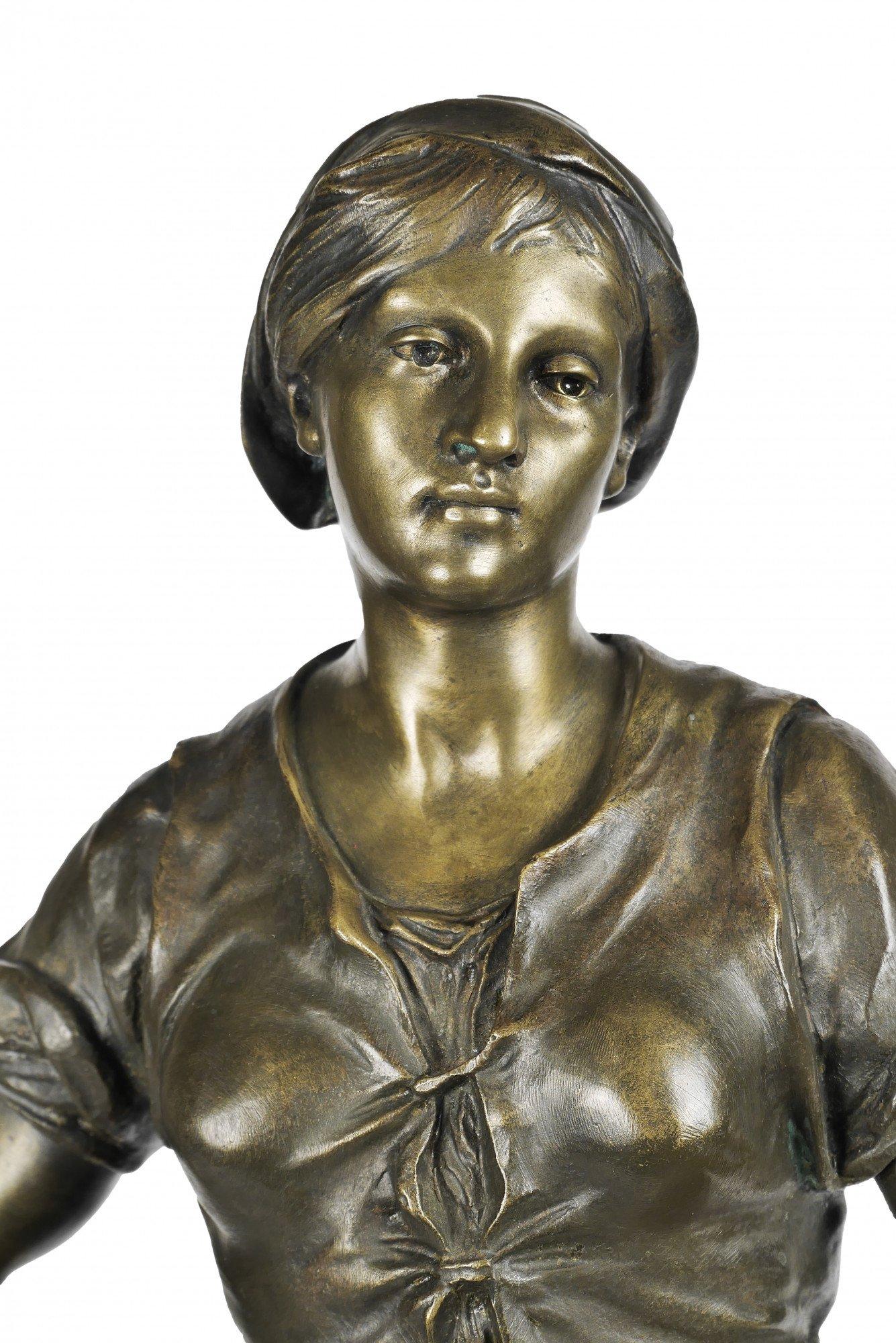 The Fisherwoman, 19th century French bronze sculpture - Sculpture by Émile Louis Picault