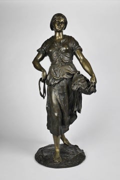 The Fisherwoman, sculpture en bronze française du XIXe siècle