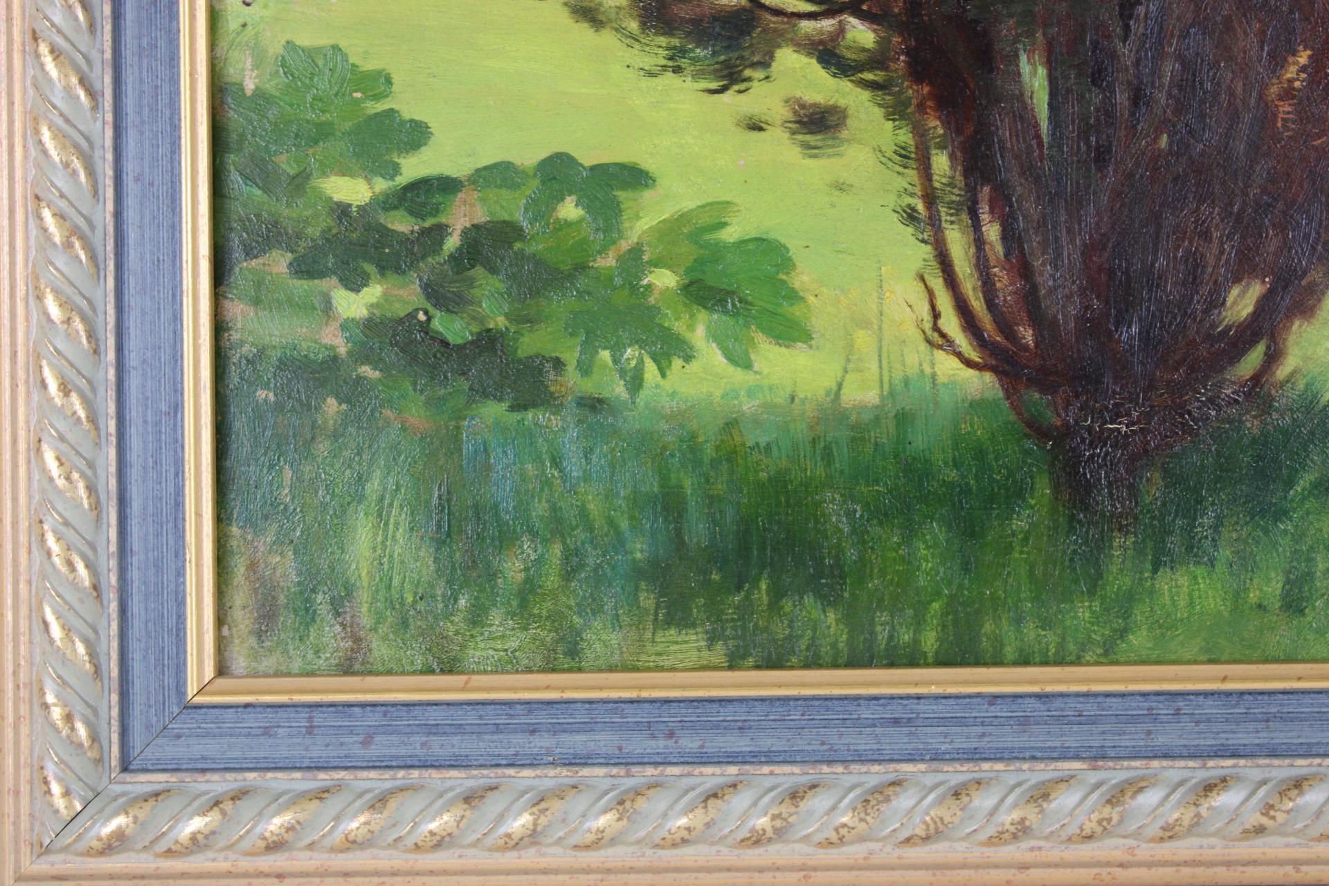 *Die Abmessungen umfassen den Rahmen

Dieses kleine Werk von Émile Louis Thivier (1858-1922) bietet eine grüne Vignette der Natur, die sich durch eine lebendige Note und eine reiche Farbpalette auszeichnet und an die Faszination des Impressionismus