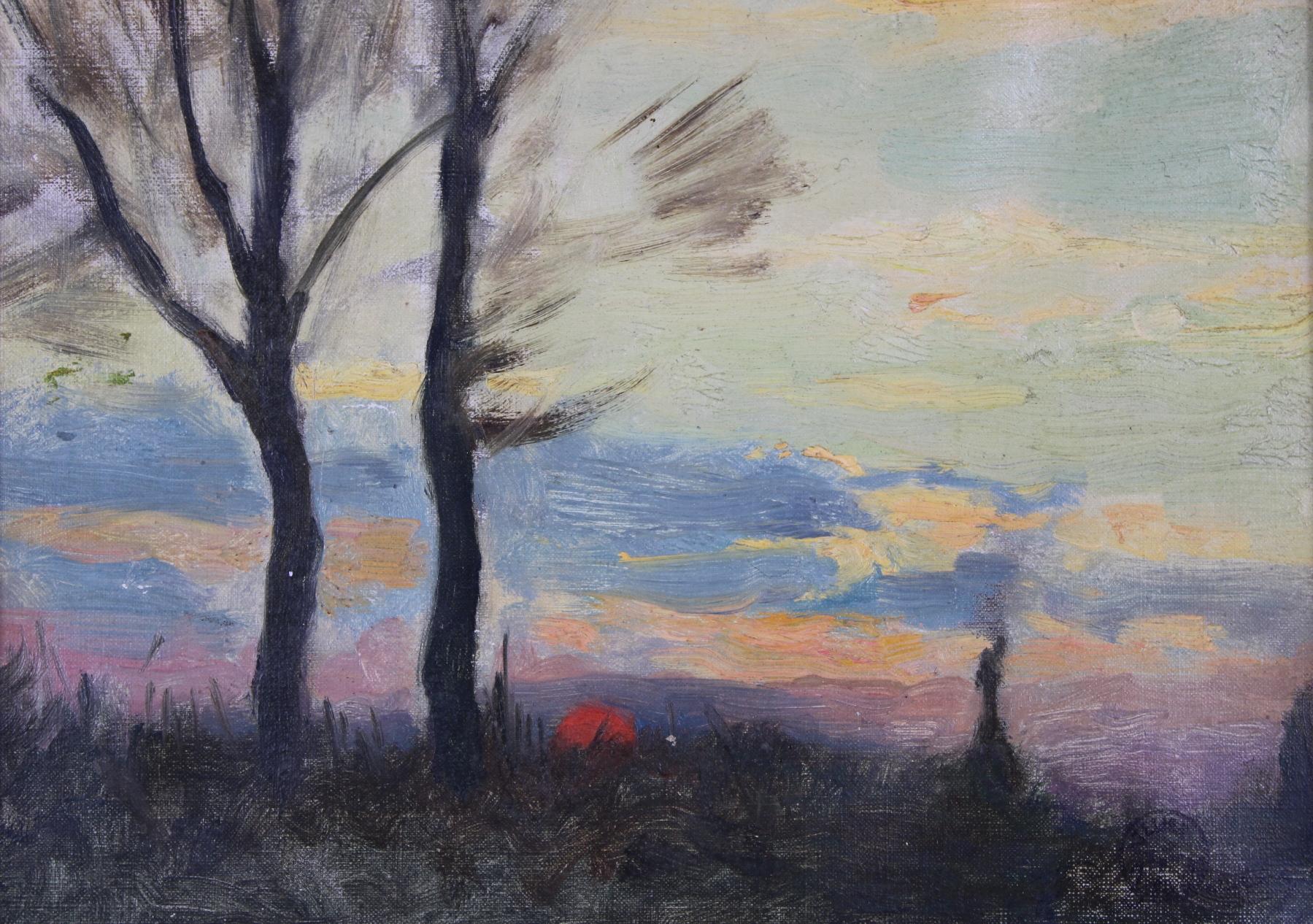 Sunset, Original Oil on Canvas, Impressionist Émile Louis Thivier (1858-1922) - Painting by Emile Louis Thivier