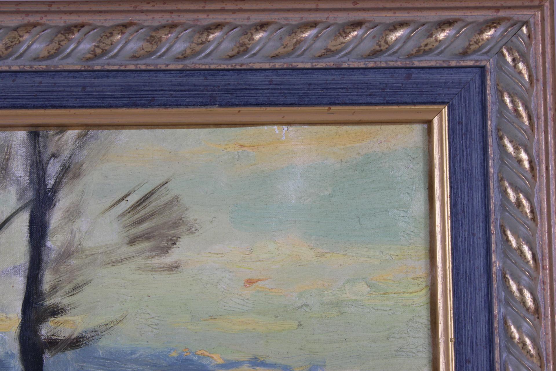 *Die Abmessungen umfassen den Rahmen

In diesem kleinen, stimmungsvollen Gemälde von Émile Louis Thivier (1858-1922) erzeugen die weichen Farb- und Lichtabstufungen des Himmels eine sanfte, atmosphärische Qualität, die für die Werke des