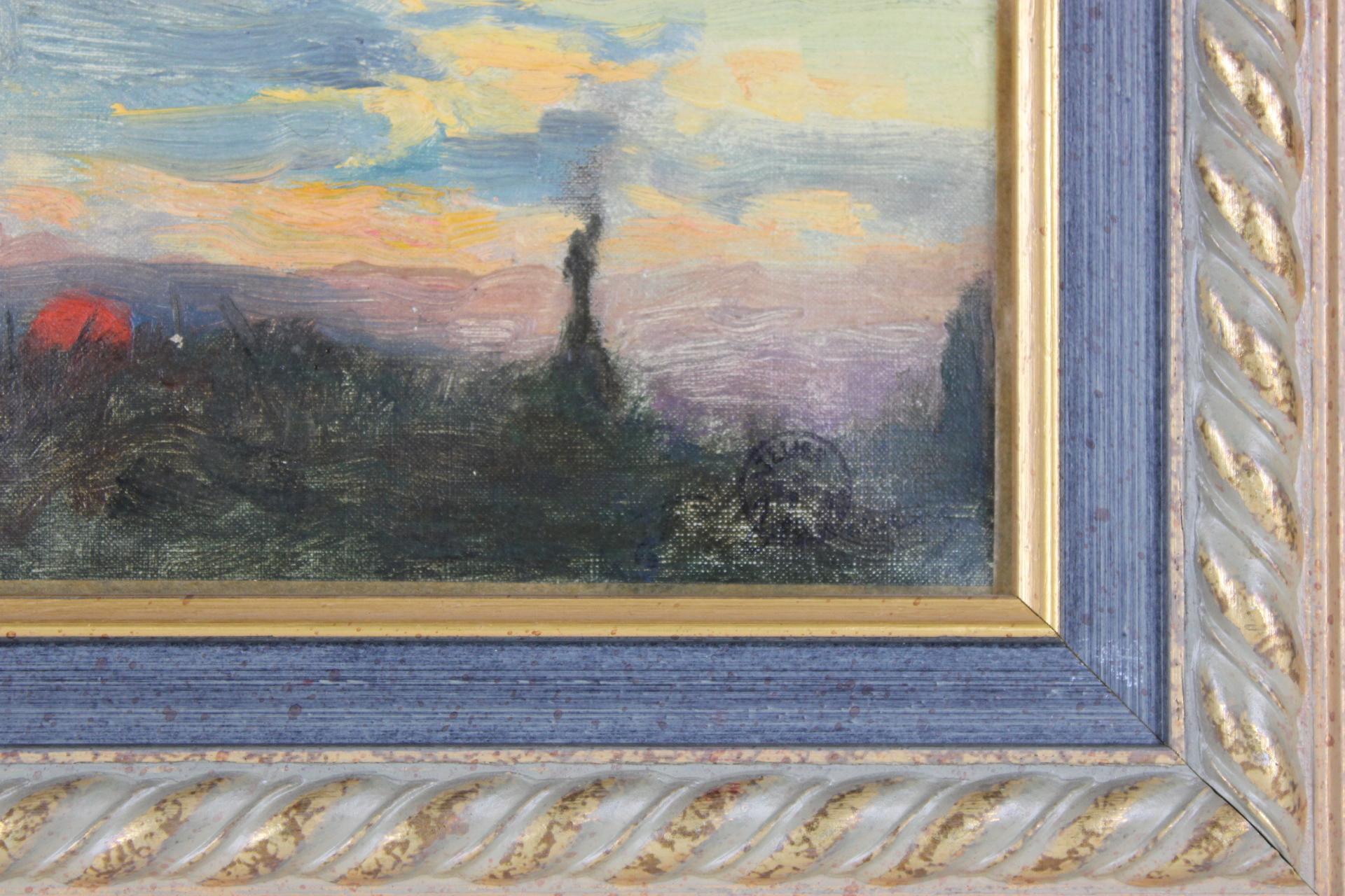 Sonnenuntergang, Original Öl auf Leinwand, Impressionist Émile Louis Thivier (1858-1922) im Angebot 2