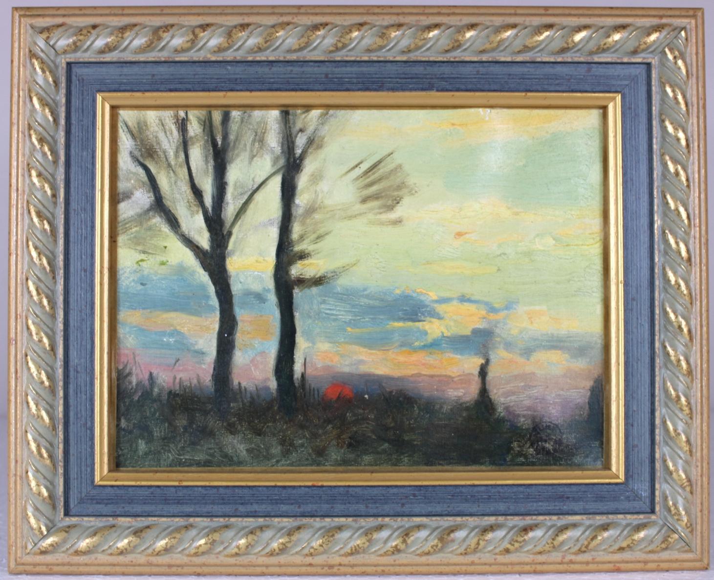 Emile Louis Thivier Figurative Painting - Sunset, Original Oil on Canvas, Impressionist Émile Louis Thivier (1858-1922)