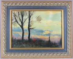 Coucher de soleil, Huile originale sur toile, Impressionniste Émile Louis Thivier (1858-1922)