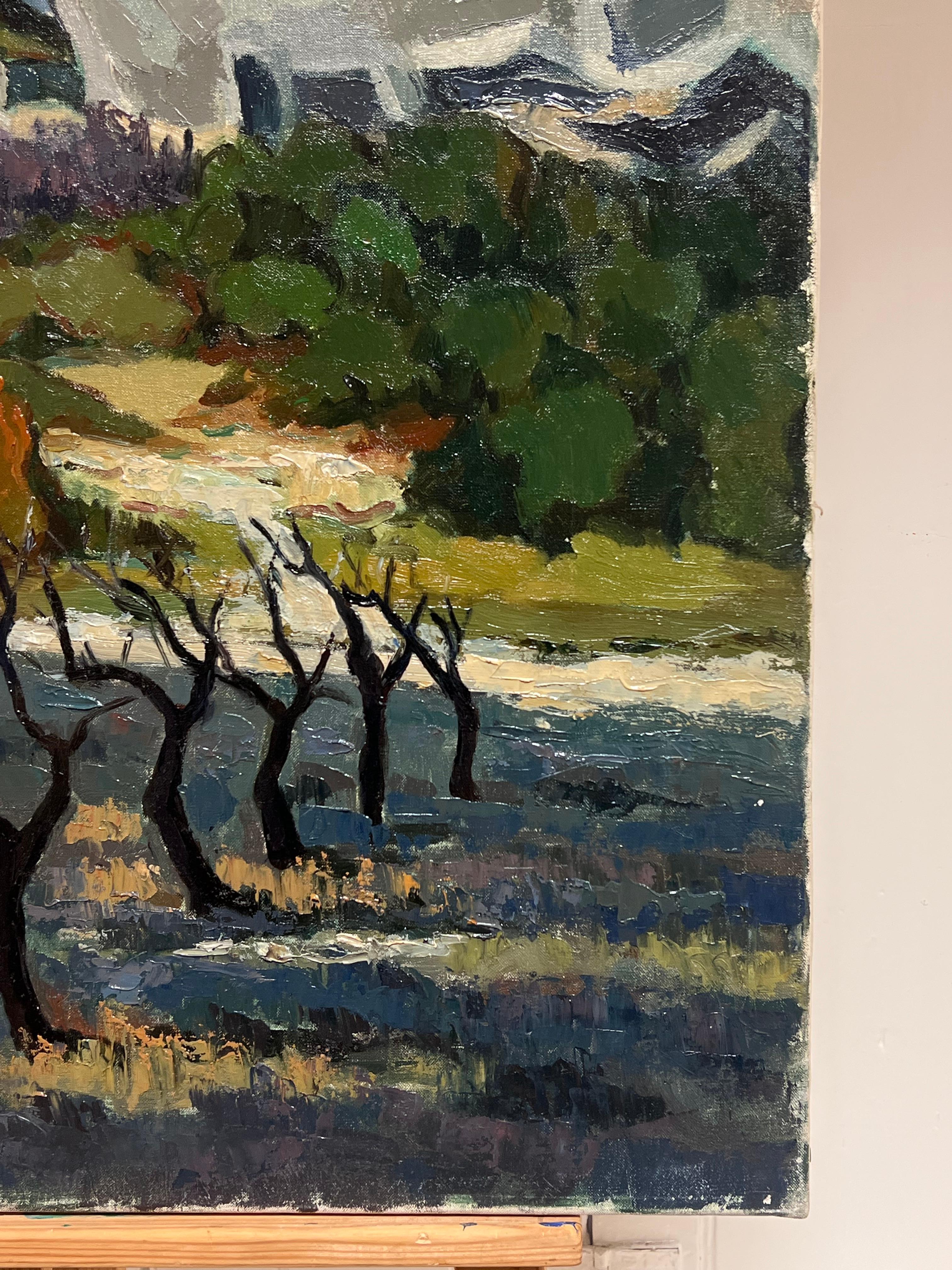 1960's French Post Impressionist Signed Oil Provencal Gnarled Almond Trees 2