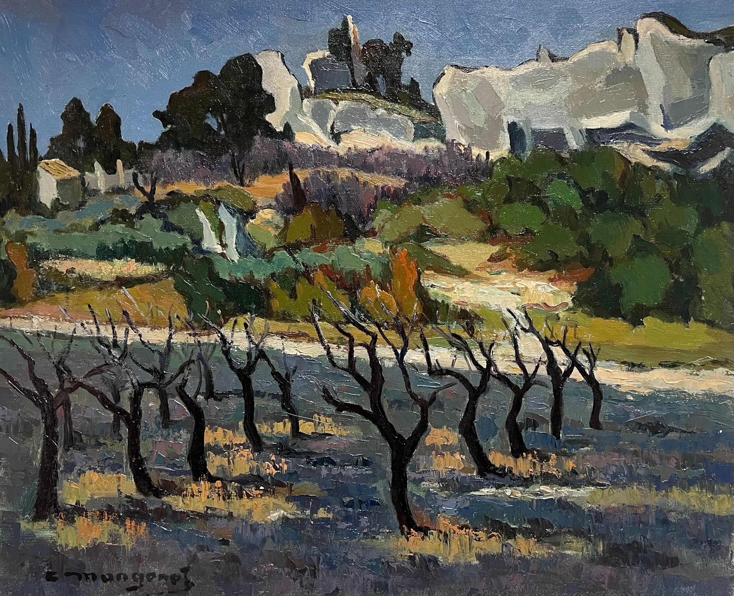 Huile post-impressionniste française signée des années 1960 Amandiers noueux provençaux