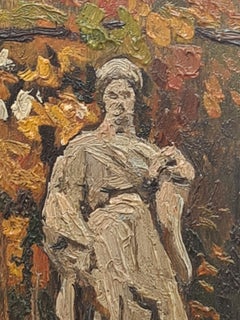 Classical Statue in the Parc at Versailles, Post-Impressionist Oil on Panel