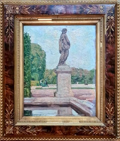 Classical Statue in the Parc at Versailles, Post-Impressionist Oil on Wood Panel