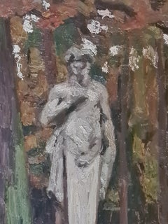 Classical Statue in Versailles Park, Oil on Card, Signed, 34.5x29 cm