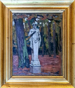 Classical Statue in Versailles Park, Oil on Card, Signed, 34.5x29 cm
