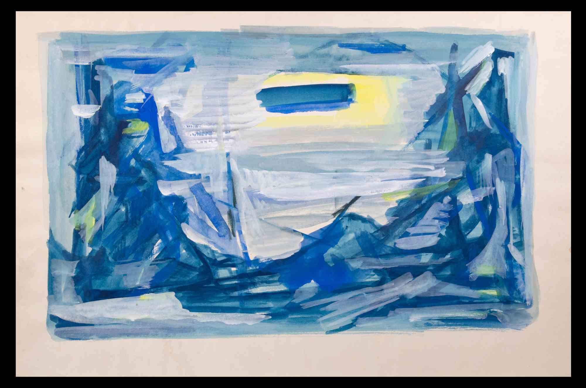 Abstract Painting Emile Marze  (born 1930) - Composition abstraite en bleu - Peinture d'Émile Marze - années 1980