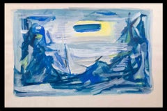 Composición abstracta en azul - Pintura de Émile Marze - Años 80