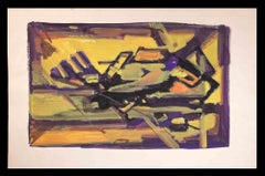 Composition abstraite en jaune et vert - Peinture d'Émile Marze - années 1980