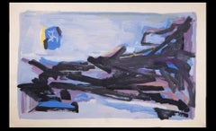 Abstrakte Komposition in Blau - Radierung von Émile Marze - 1980er Jahre