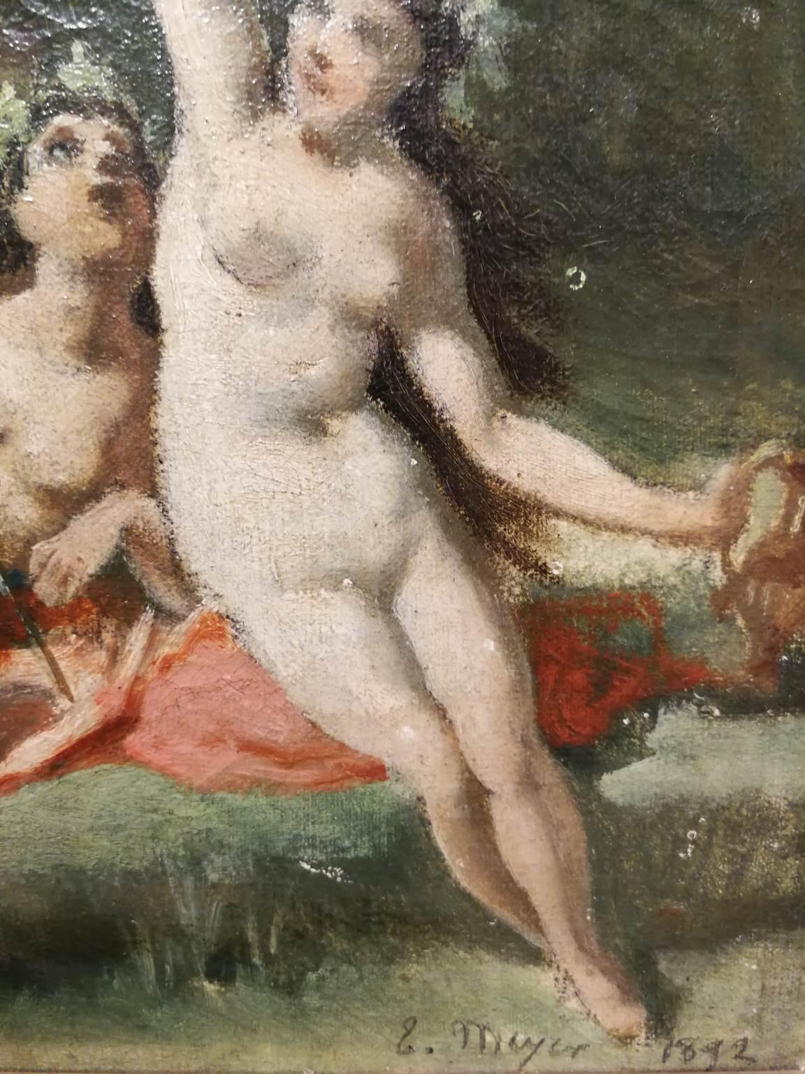 Dipinto mitologico nudo simbolista francese del XIX secolo con cornice - Other Art Style Painting by Emile Meyer