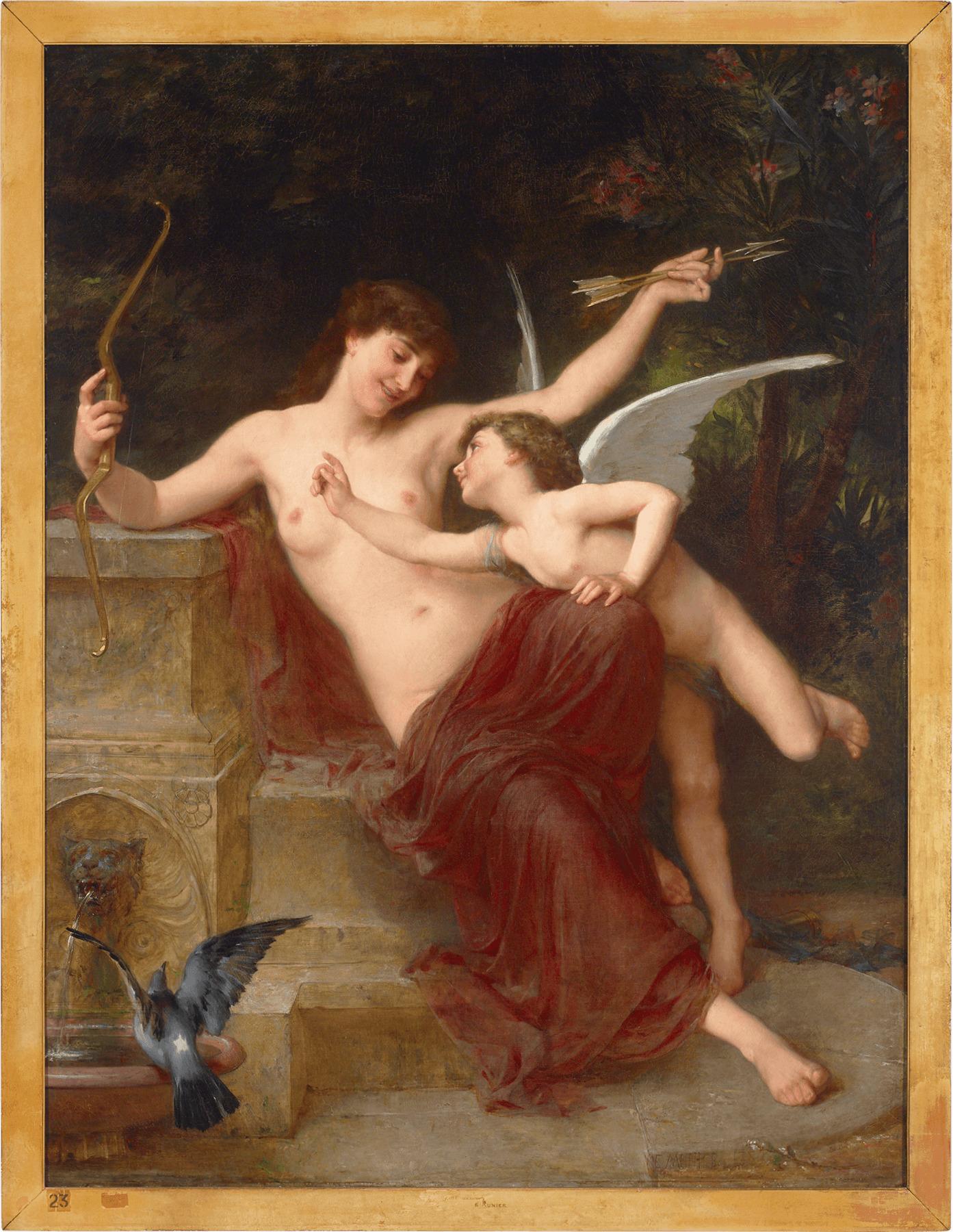 L'Amour Désarmé (Love Disarmed) - Painting by Emile Munier