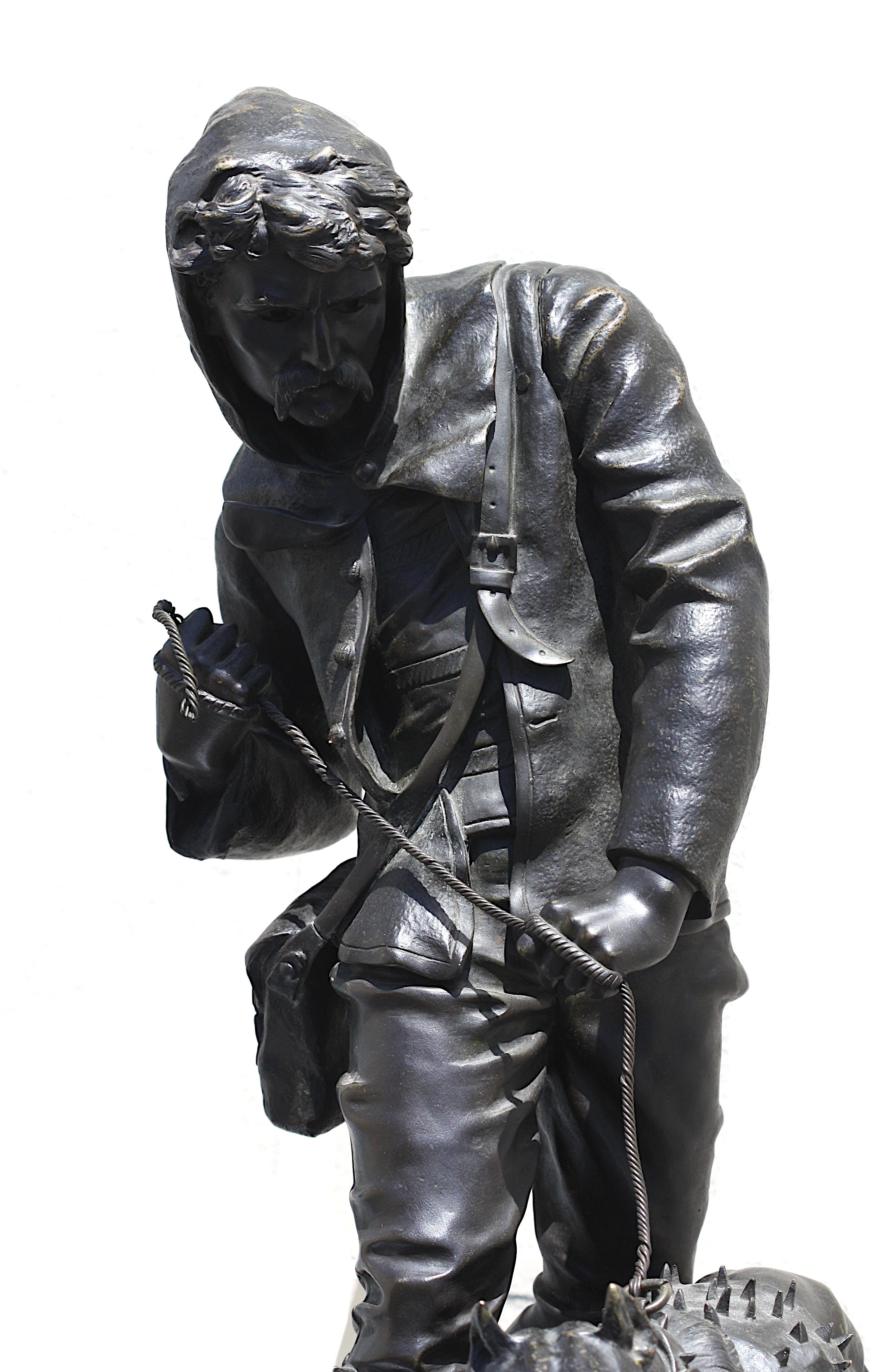 Bronze Emile-Nestor Carlier 'Le Chasseur de Loup (Circa 1900, signed)
