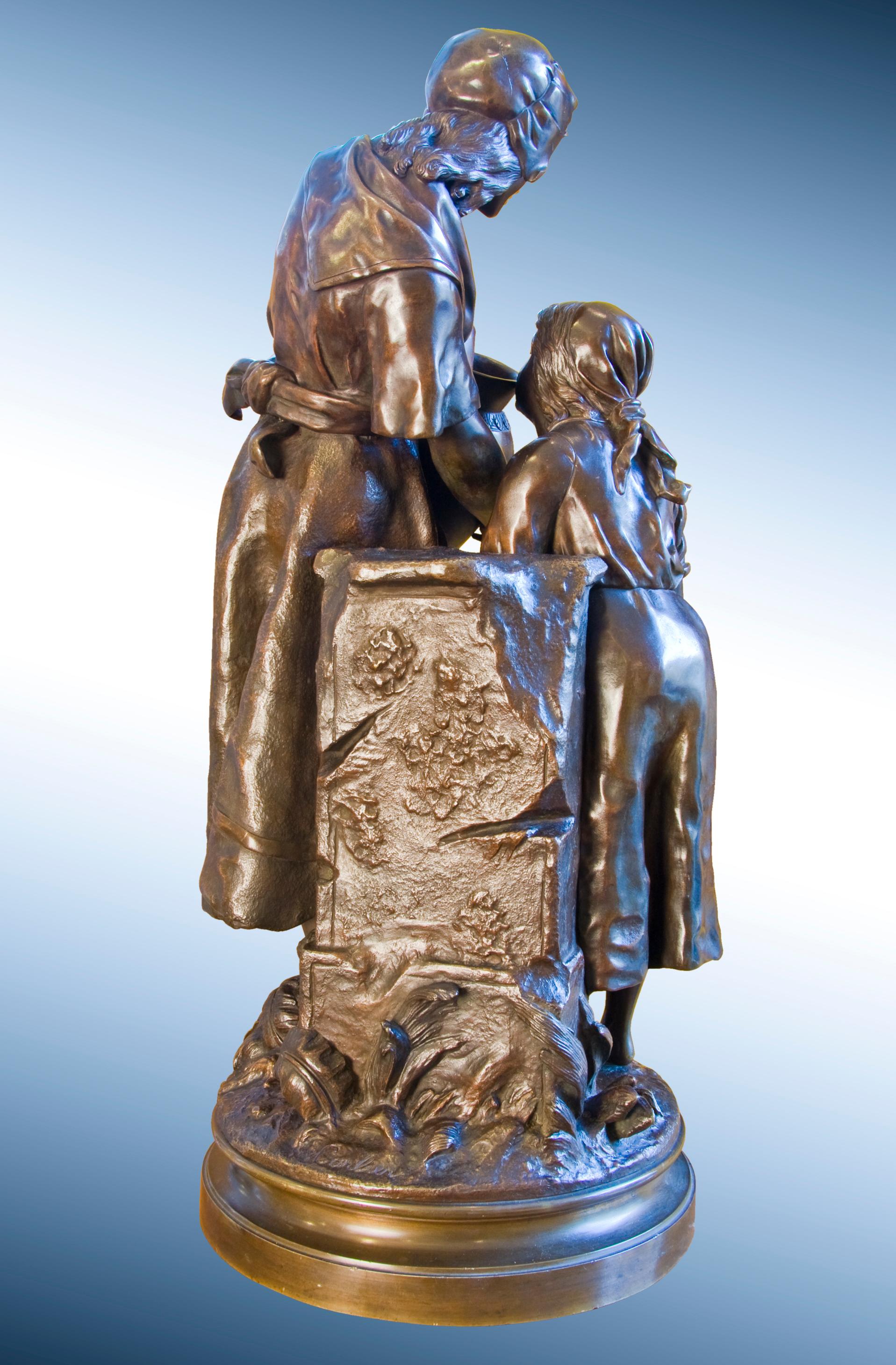 A la fontaine  - Gold Figurative Sculpture by Émile Nestor Joseph Carlier